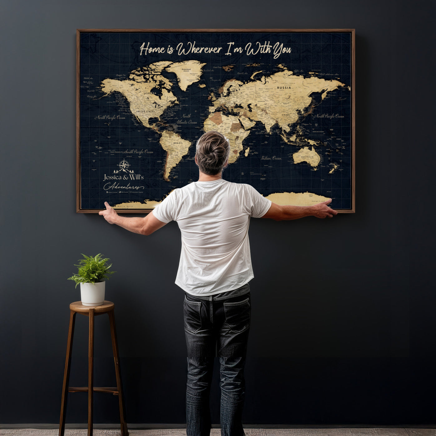 19542599-MGV-CV-36X24 - Custom Push Pin World Map Canvas | Personalized Travel Tracker | Wedding Anniversary Gift for Couples | Adventure Map Wall Art with Pins
