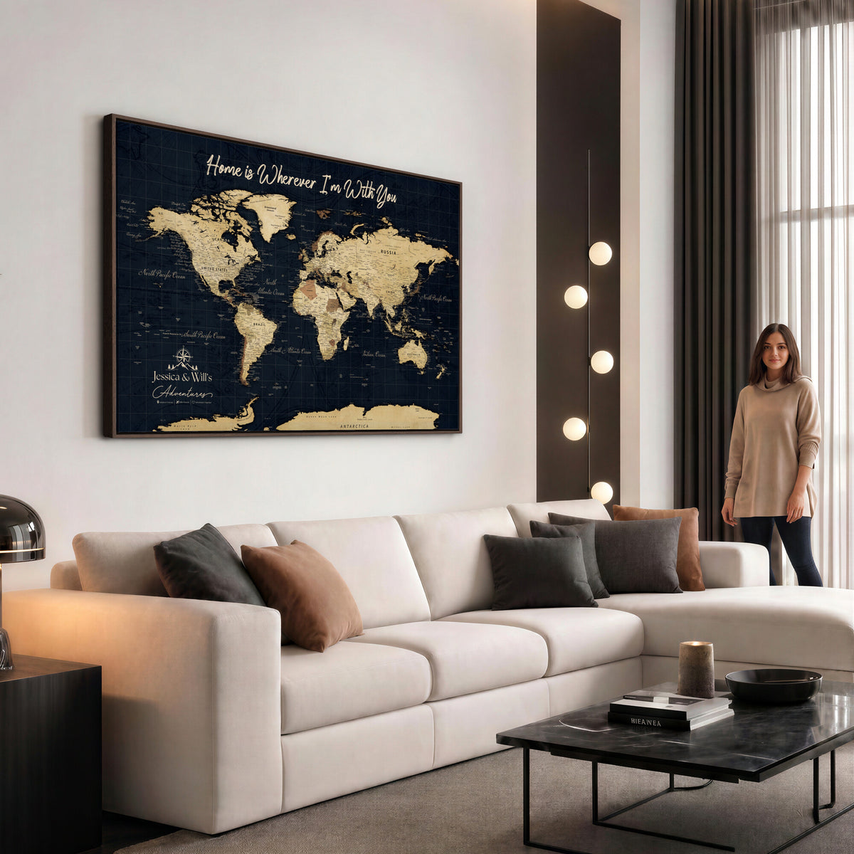 19542599-MGV-CV-36X24 - Custom Push Pin World Map Canvas | Personalized Travel Tracker | Wedding Anniversary Gift for Couples - Adventure Map Wall Art with Pins