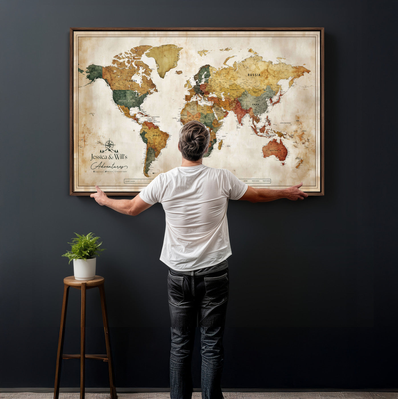 19542567-MGV-CV-36X24 - Custom Push Pin World Map Canvas | Personalized Travel Tracker | Wedding Anniversary Gift for Couples | Adventure Map Wall Art with Pins