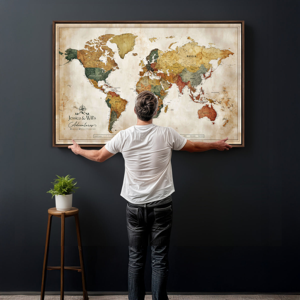 19542567-MGV-CV-36X24 - Custom Push Pin World Map Canvas | Personalized Travel Tracker | Wedding Anniversary Gift for Couples - Adventure Map Wall Art with Pins