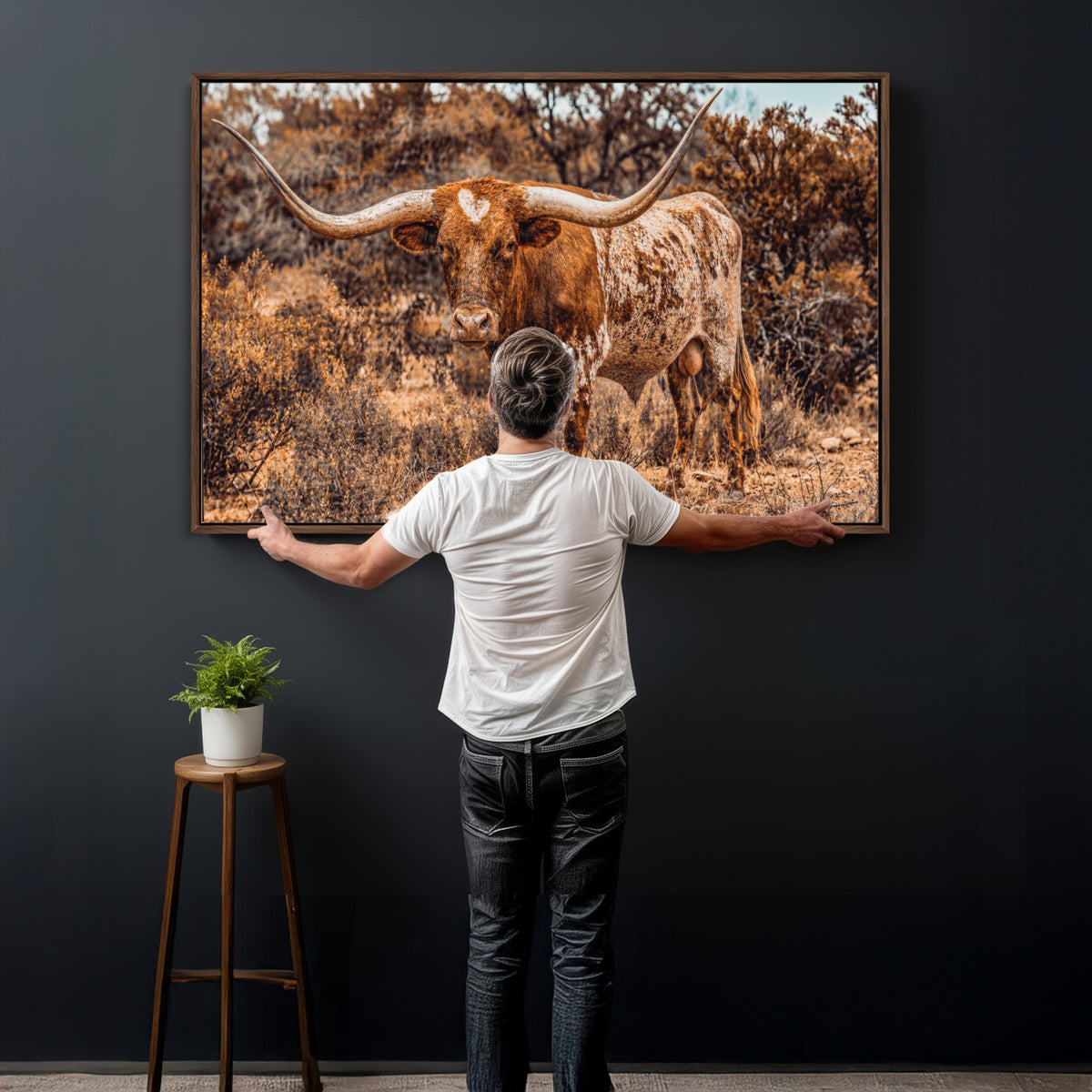 62076449-MGV-CV-36X24 - Texas Cow Bull Longhorn Print for Western Wall Art Decor for Farmhouse