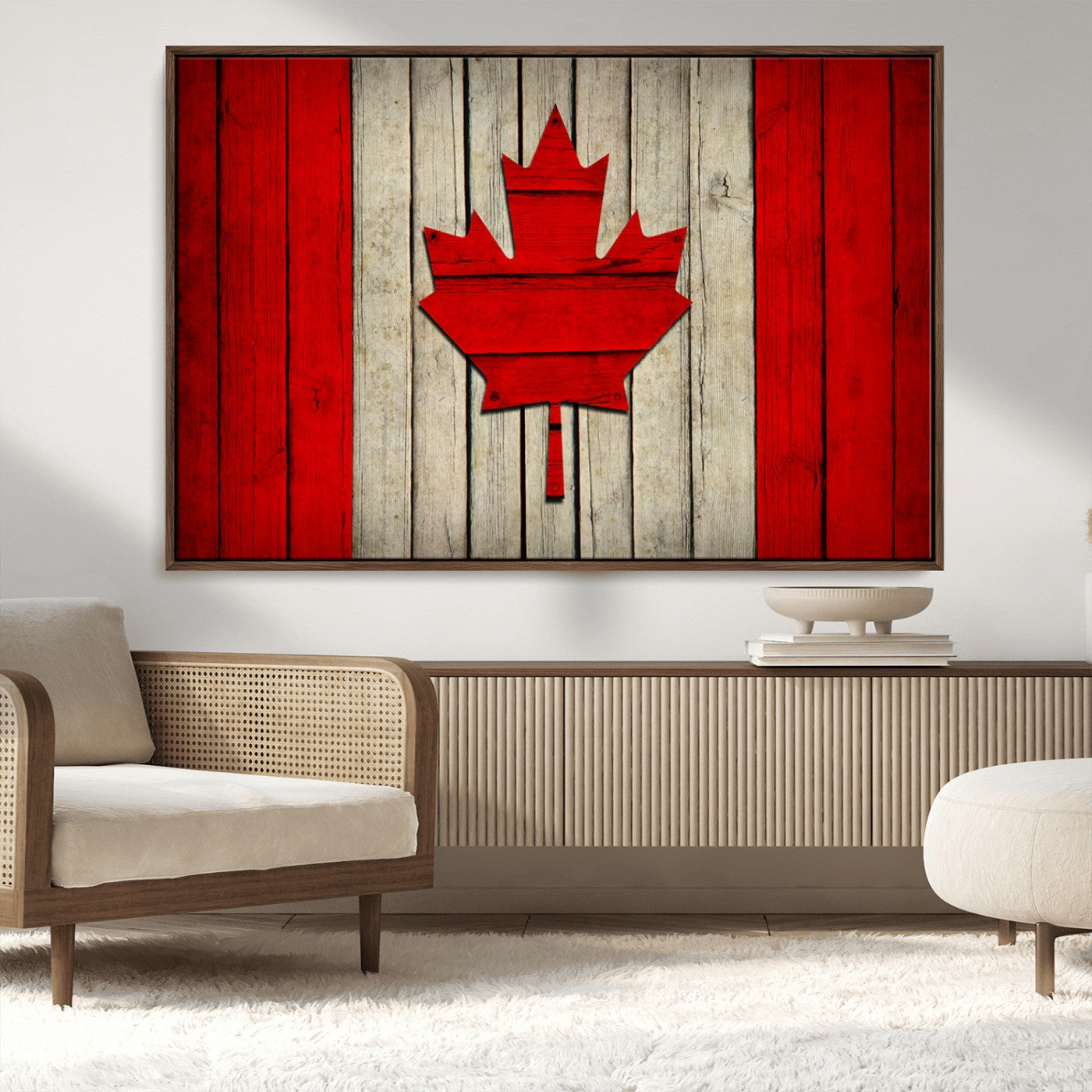 22674-MGV-CV-36X24-Rustic Canada Flag Wall Art – Framed Canadian Flag Canvas Print, Vintage Wood Texture Home or Office Decor