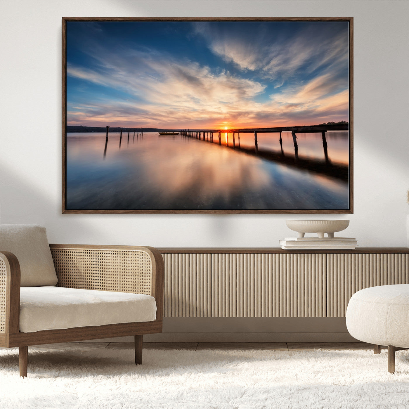 39967-MGV-FC-36X24_Walnut-Wooden Pier on Seascape and Sunset Wall Art Canvas Print