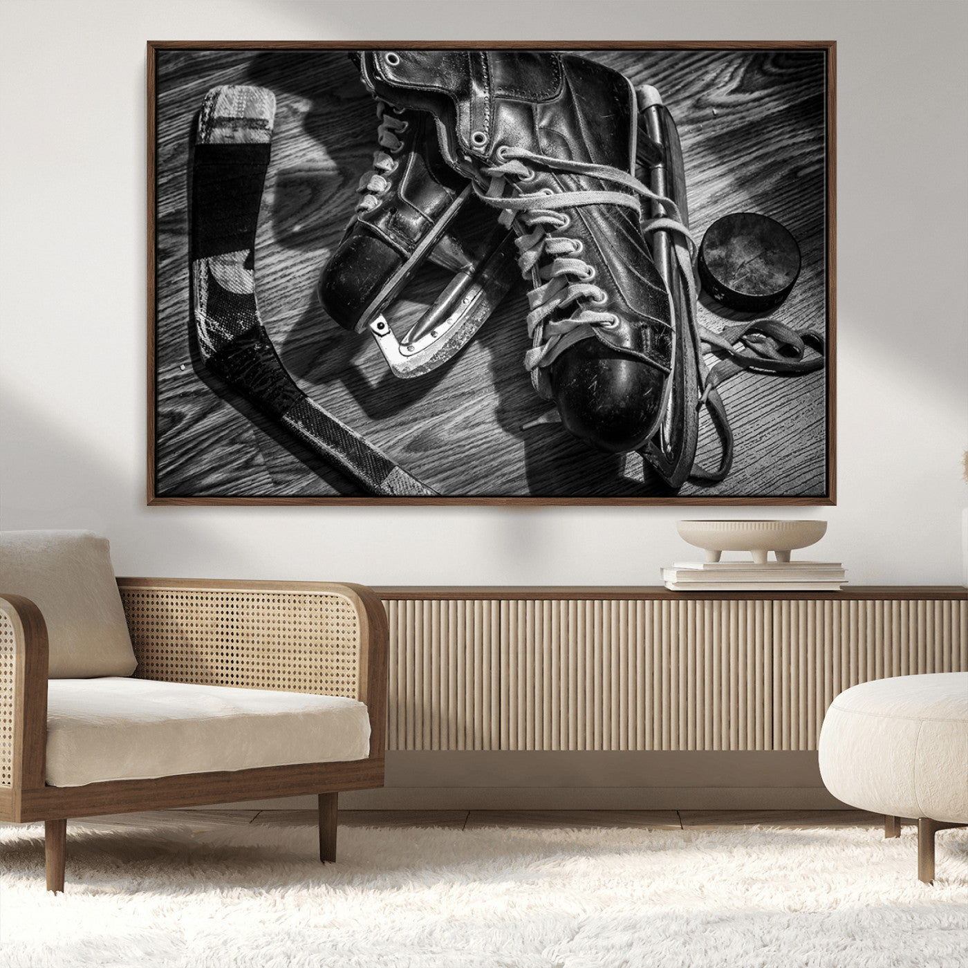 20553-MGV-FC-36X24_Walnut-Old Pair of Mens Skates Wall Art Canvas, Men Skates Wall Art Print
