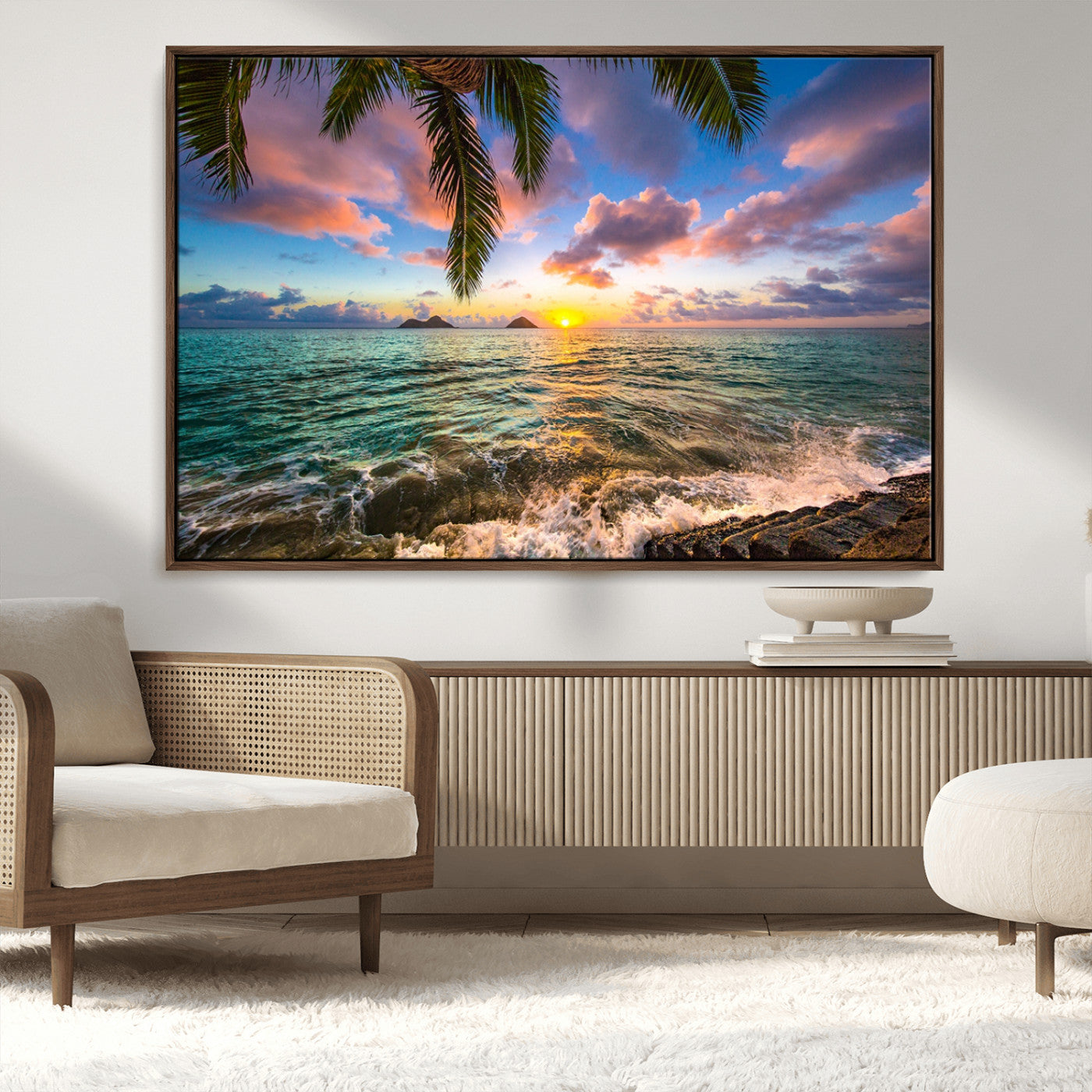 -Framed Tropical Sunset Art Canvas Print