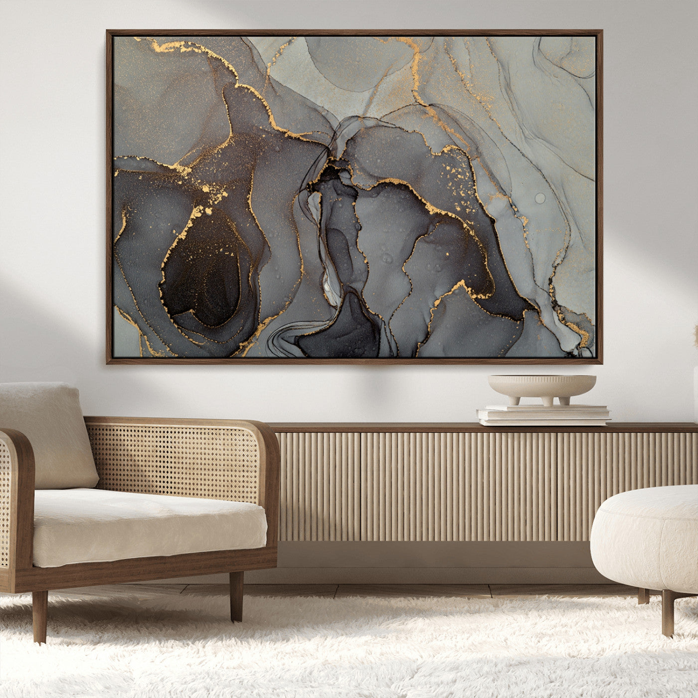 16762-MGV-CV-36X24-Gray Marble Fluid Wall Art – Modern Abstract Canvas Print with Elegant Flowing Patterns, Minimalist Luxury Decor for Living Room, Office, or Bedroom