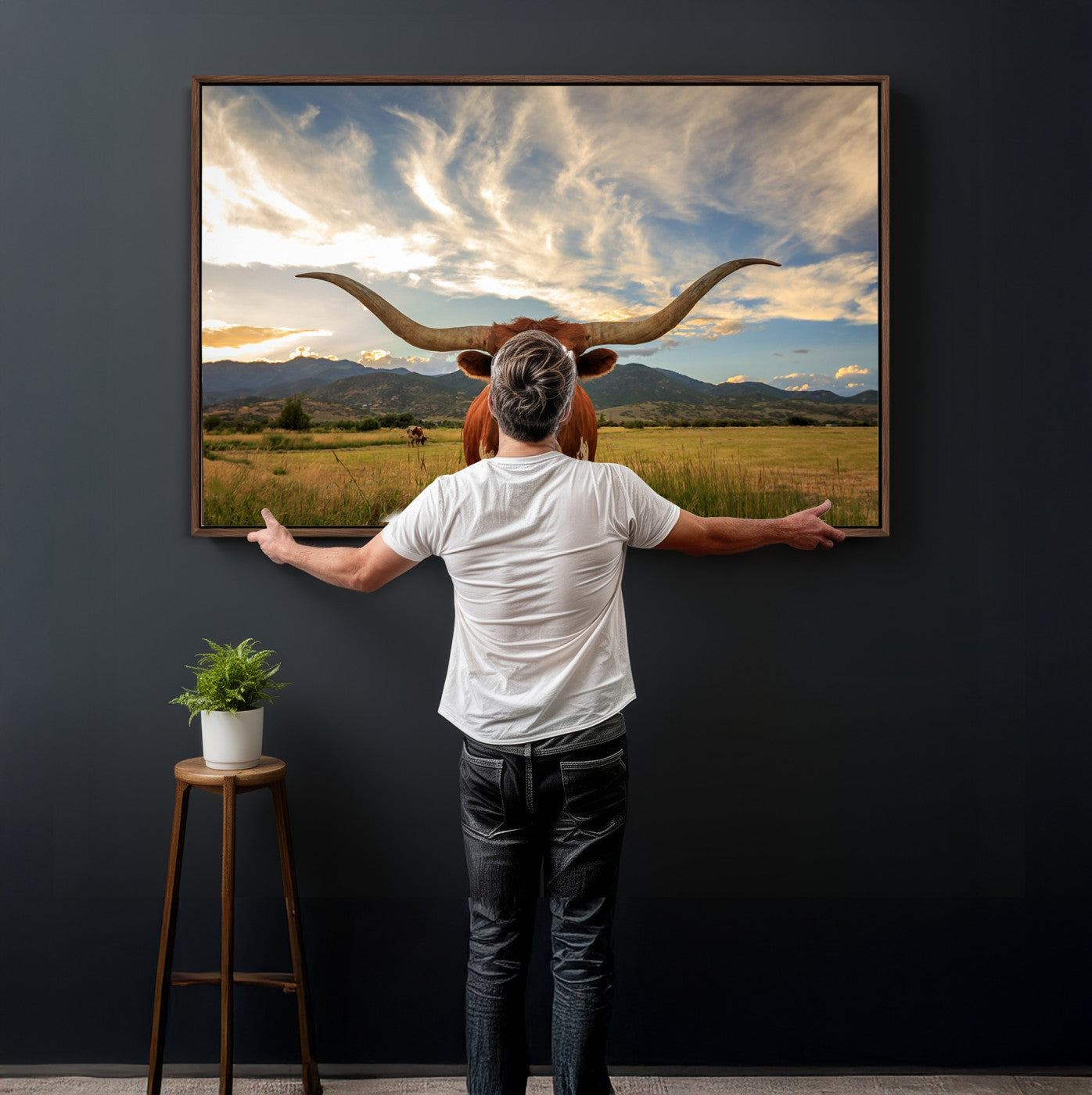 55416-MGV-CV-36X24 - Texas Longhorn Canvas Wall Art – Majestic Triptych Animal Print – Rustic Western Decor for Living Room