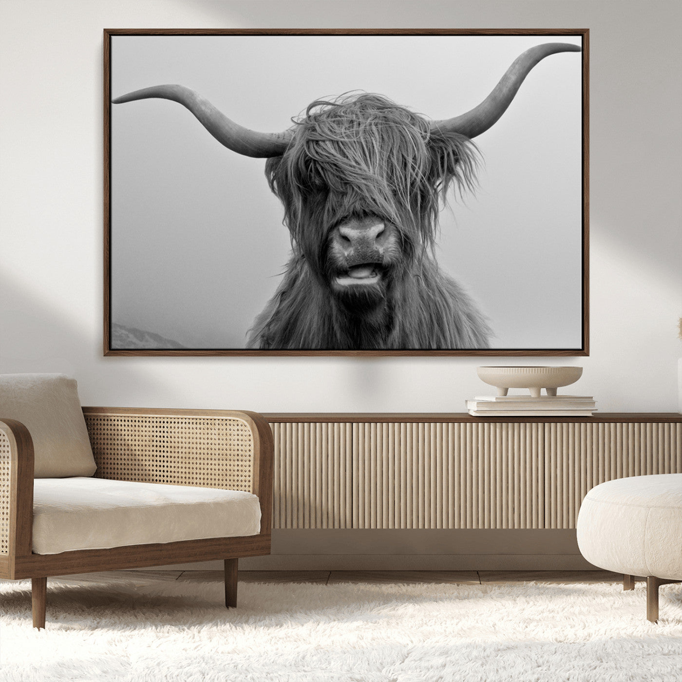 -Texas Cow Wall Art Canvas, Texas Longhorn Cattle Canvas Print