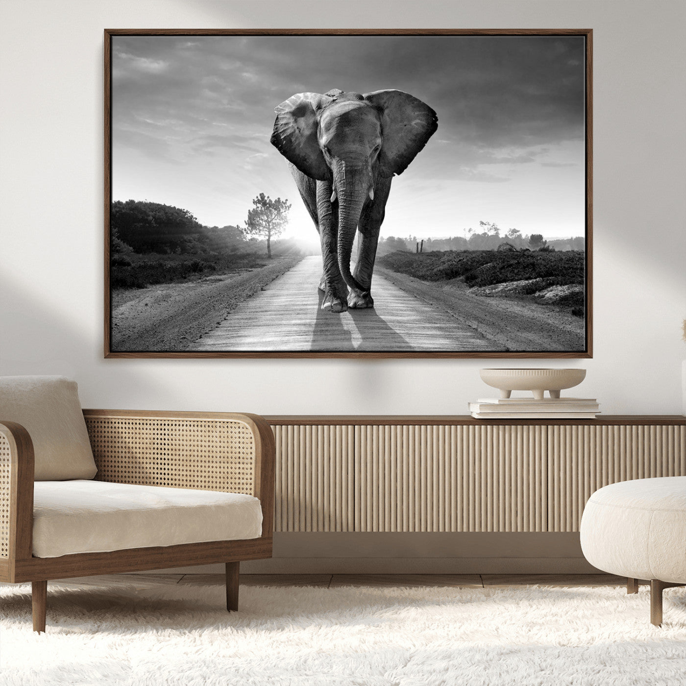 -Black and White Elephant Wall Art Canvas Print