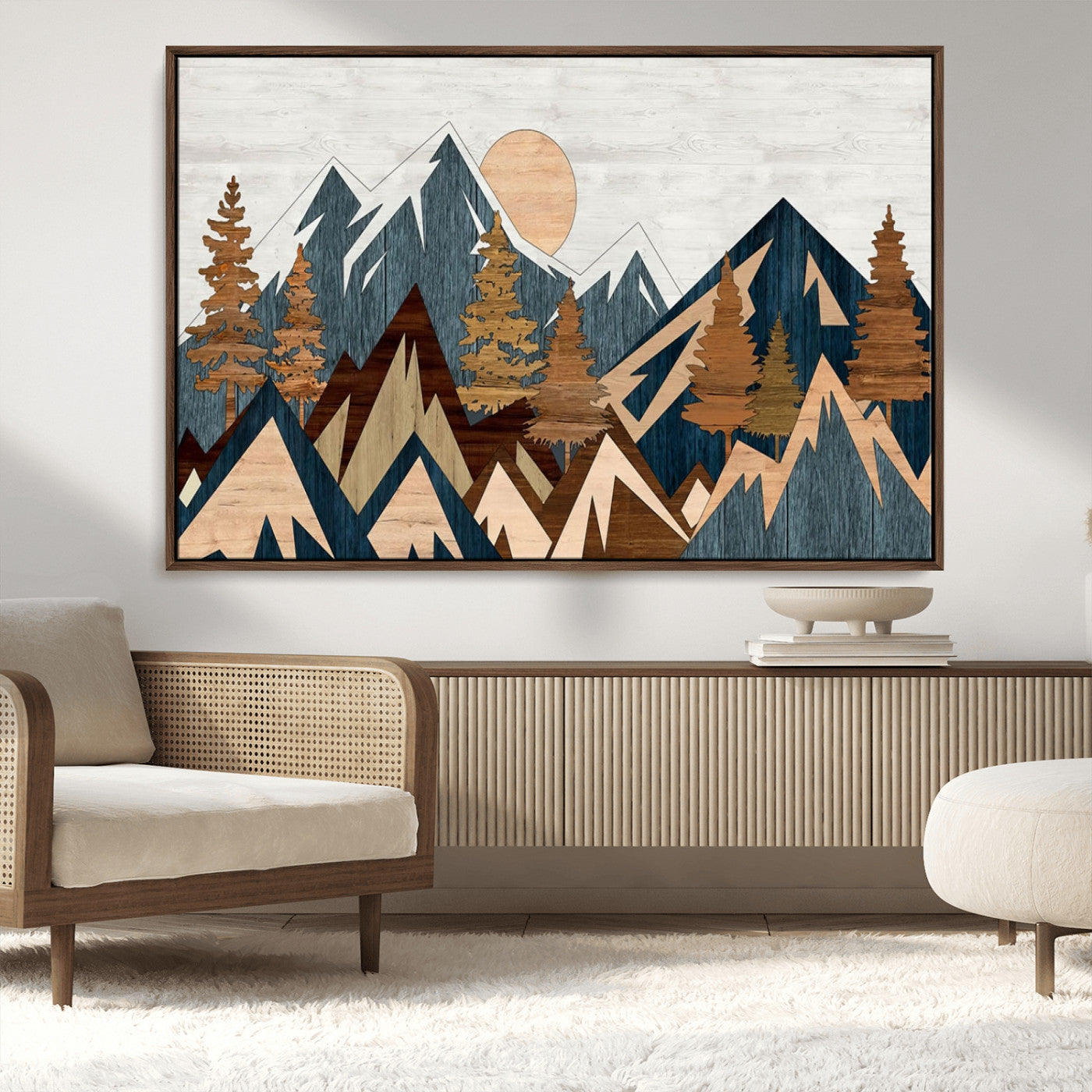 91467-MGV-FC-36X24_Walnut-Abstract Wood Panel Effect Mountain Range Top Wall Art Canvas Print