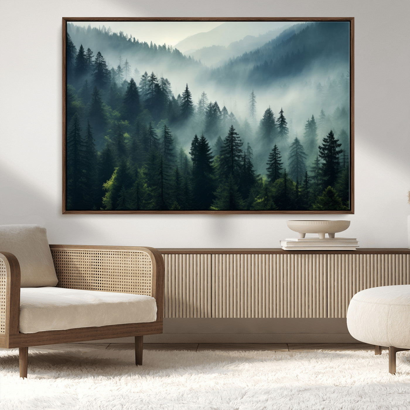 -Captivating Misty Forest Wall Art Premium Canvas Print a Foggy and Serene Atmosphere Art