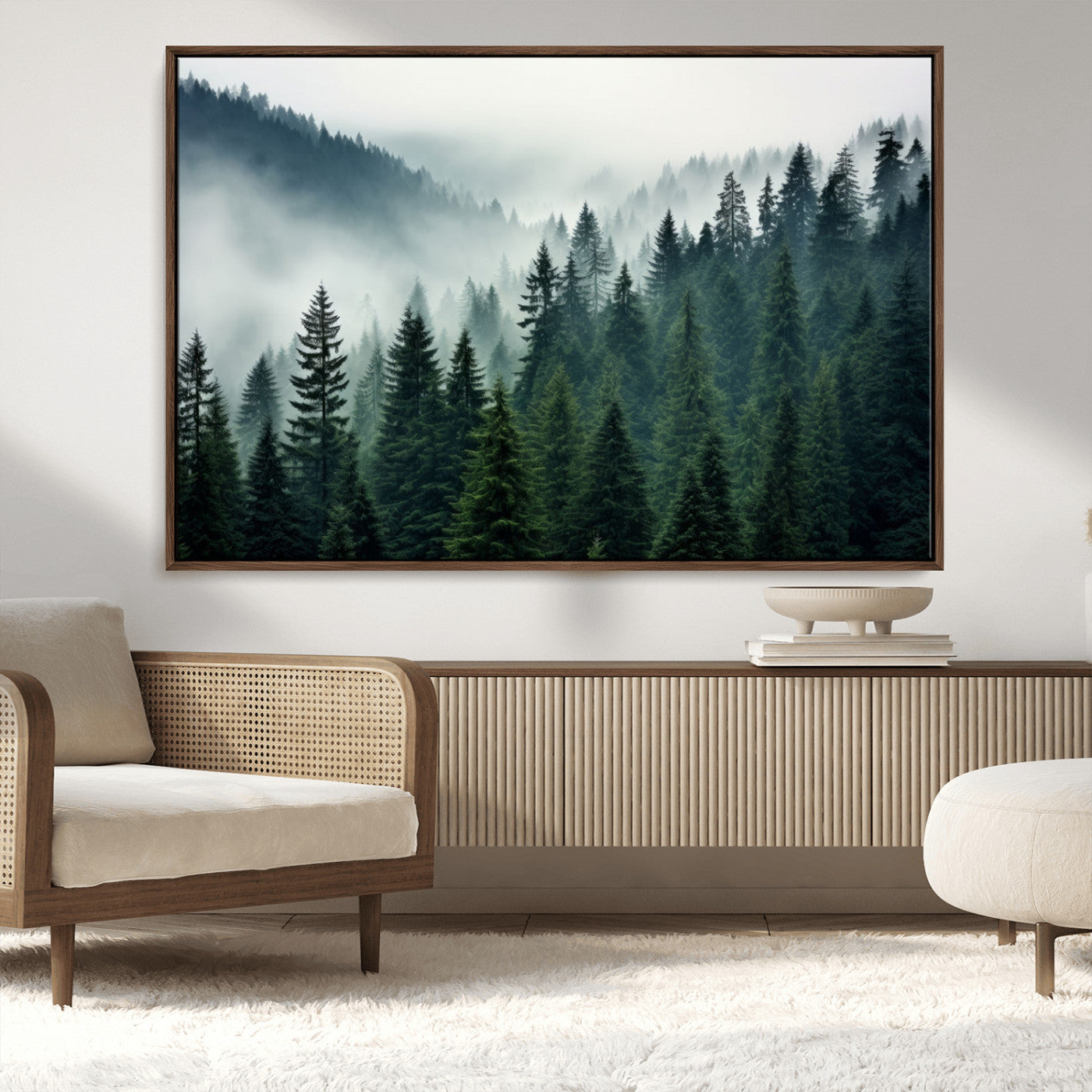 -Captivating Misty Forest Wall Art Premium Canvas Print, Foggy and Serene Atmosphere Canvas Print