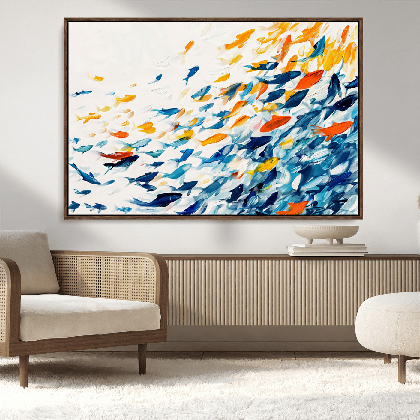 84837-MGV-CV-36X24-Abstract Fish Shoal Wall Art Canvas Print, Colorful Fish Herd Painting on Canvas Print, Ocean Animal