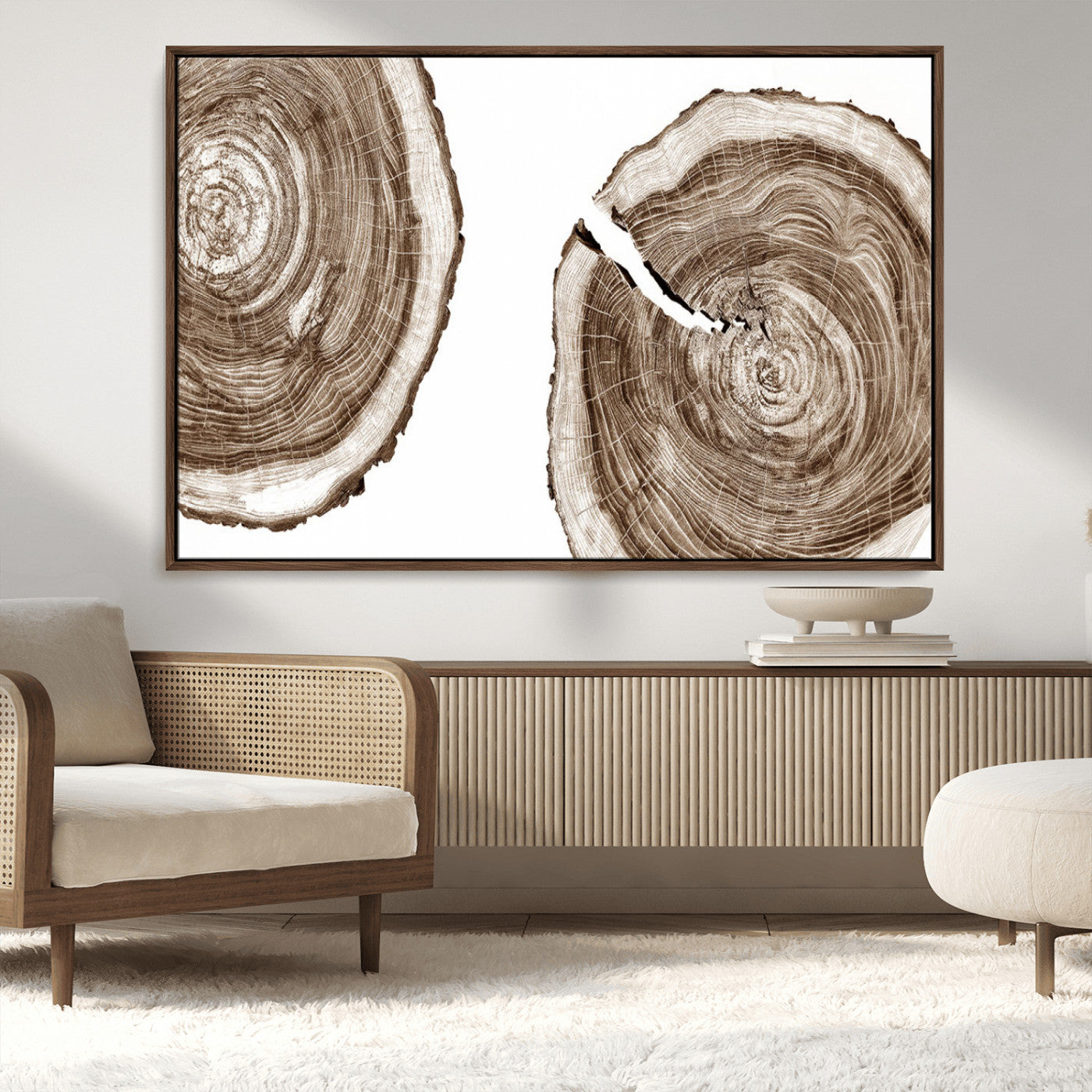 43743-MGV-CV-36X24-Wood Tree Ring Wall Art Canvas Prints, Tree Rings – Minimalist Black and White Wood Art | Triptych