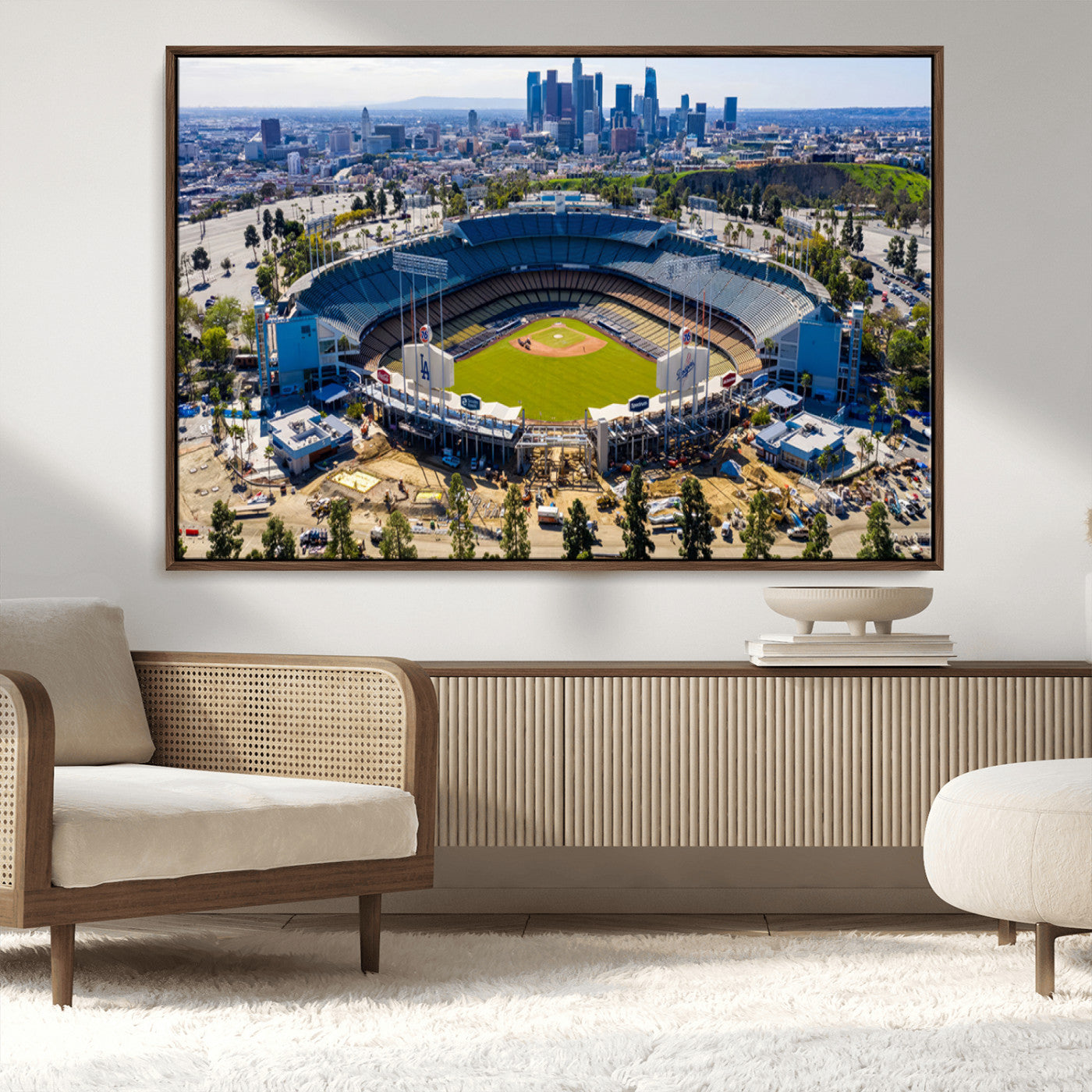 58596-MGV-CV-36X24-Los Angeles Dodgers Dodger Stadium Wall Art Canvas Print - MLB Baseball Stadium, Framed Los Angeles