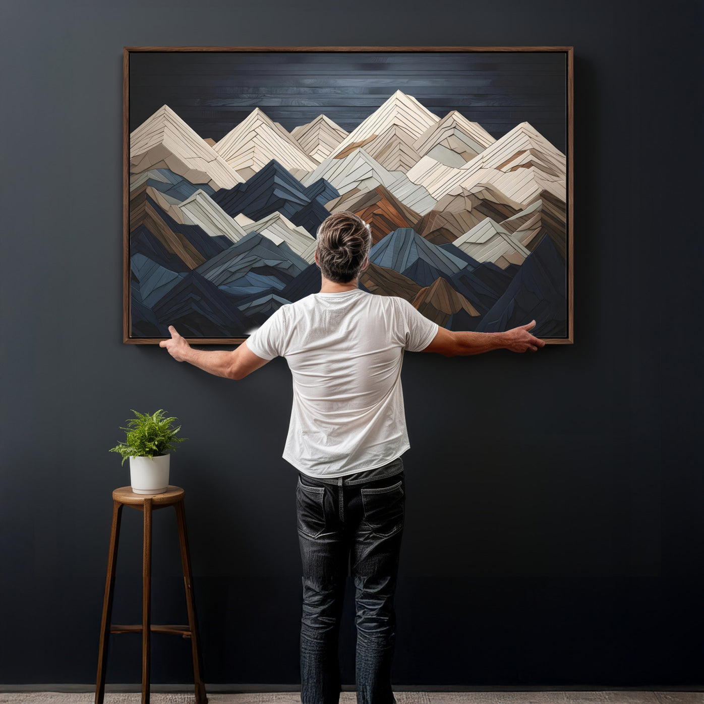 12896-MGV-CV-36X24 - Wood Mountain Range Wall Art - Ready to Hang 3-Piece Set for Modern Rustic Decor, Abstract Wooden
