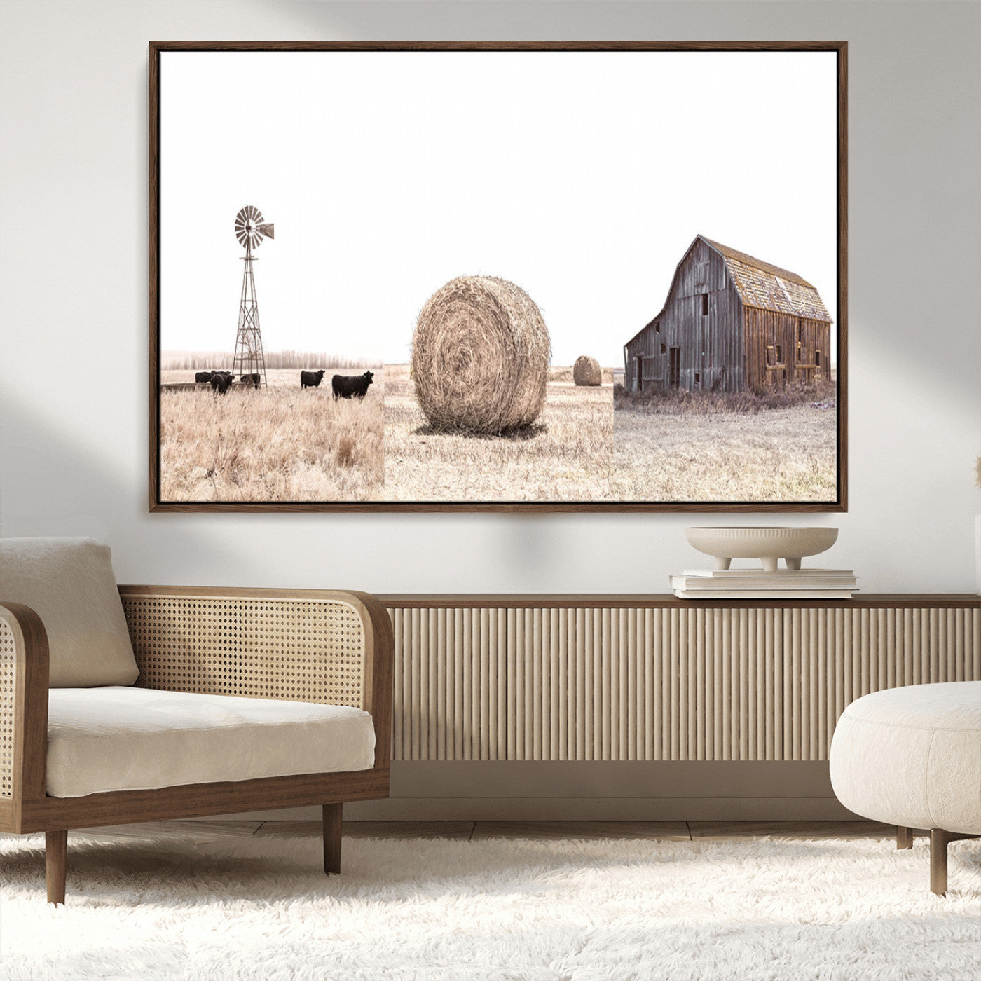 30918-MGV-CV-36X24-Rustic Farmhouse Wall Art Set of 3 – Country Barn and Wheat Field | Farm Prints for Country Home and