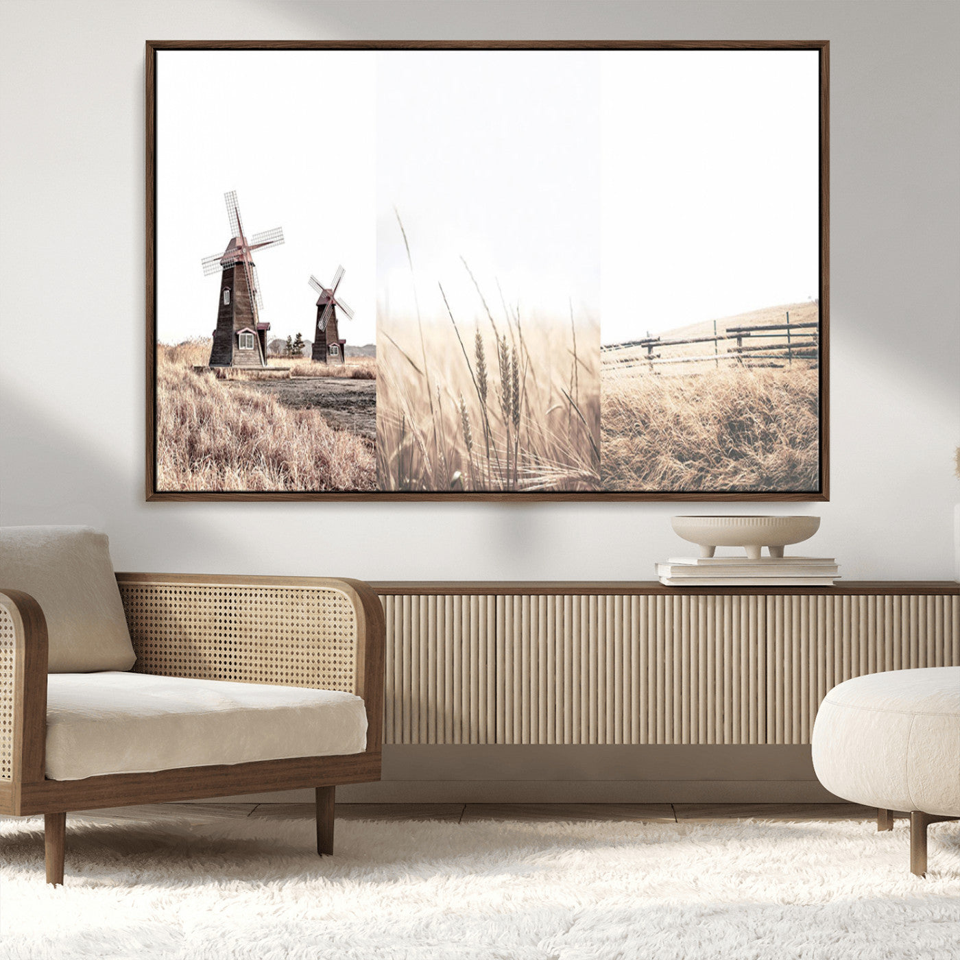 56649-MGV-FC-36X24_Walnut-Farm Prints Set, Set of 3 Farmhouse Wall Art, Country House Decor, Barn Print, Wheat Print,