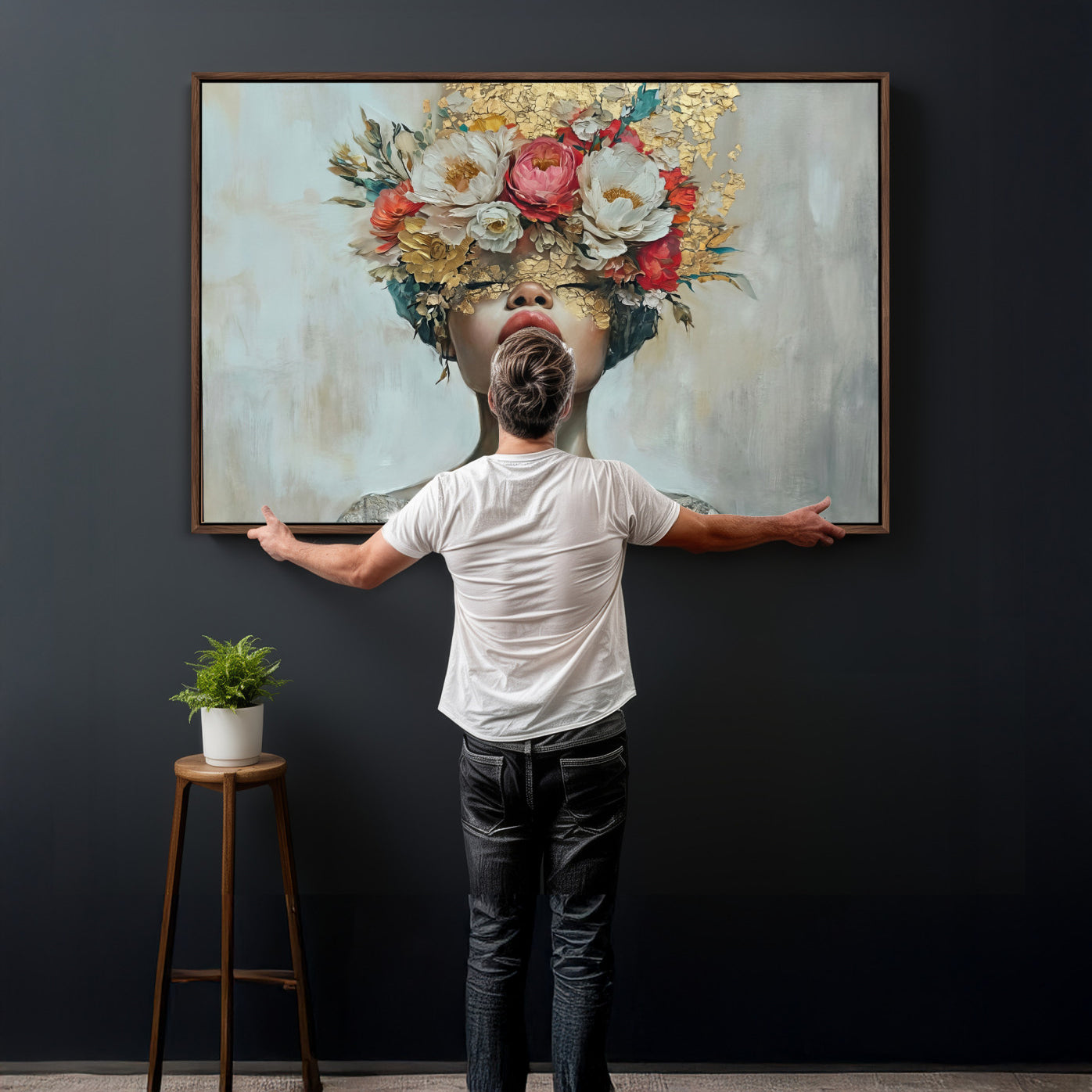 26919-MGV-CV-36X24 - Golden Petal Wall Art Canvas Print - Silhouette Woman Wall Art Canvas Print, Floral Woman Portrait