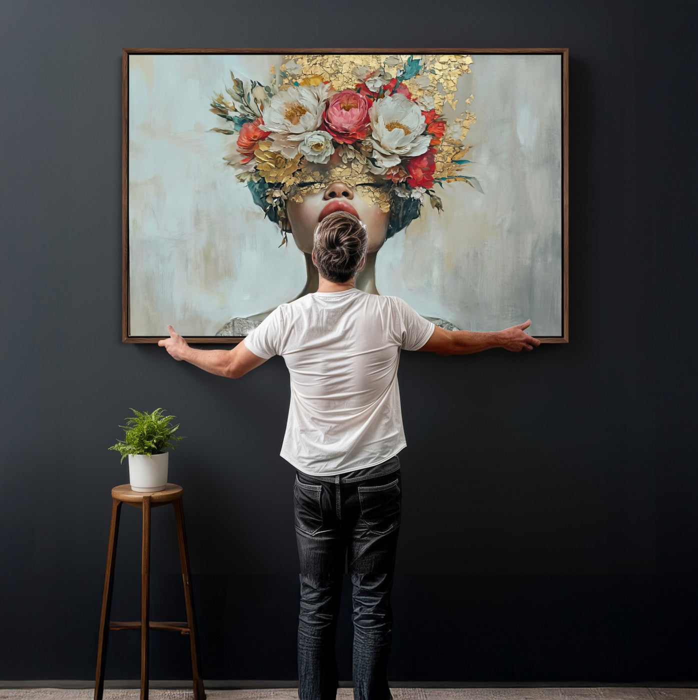 26919-MGV-CV-36X24 - Golden Petal Wall Art Canvas Print - Silhouette Woman Wall Art Canvas Print, Floral Woman Portrait