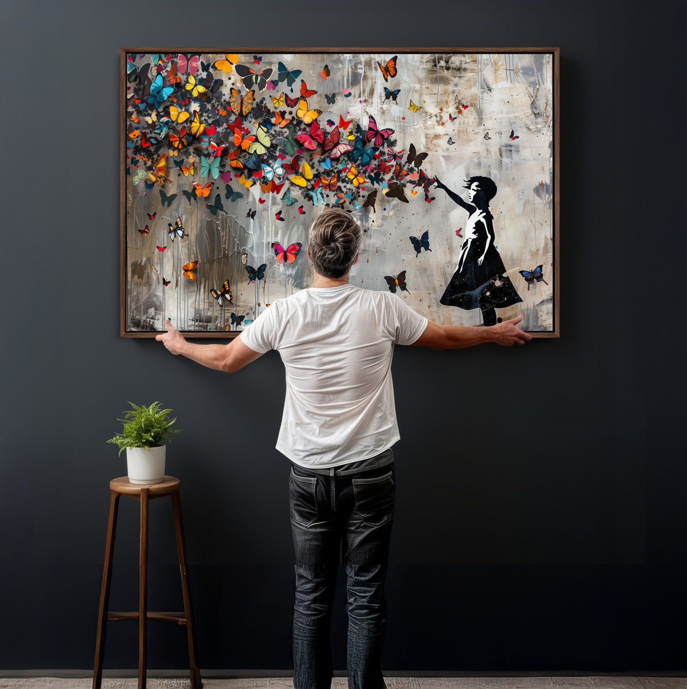 40269-MGV-CV-36X24 - Banksy Wall Art - Banksy Girl and Butterfly Explosion Wall Art Canvas Print | Girl with Butterflies