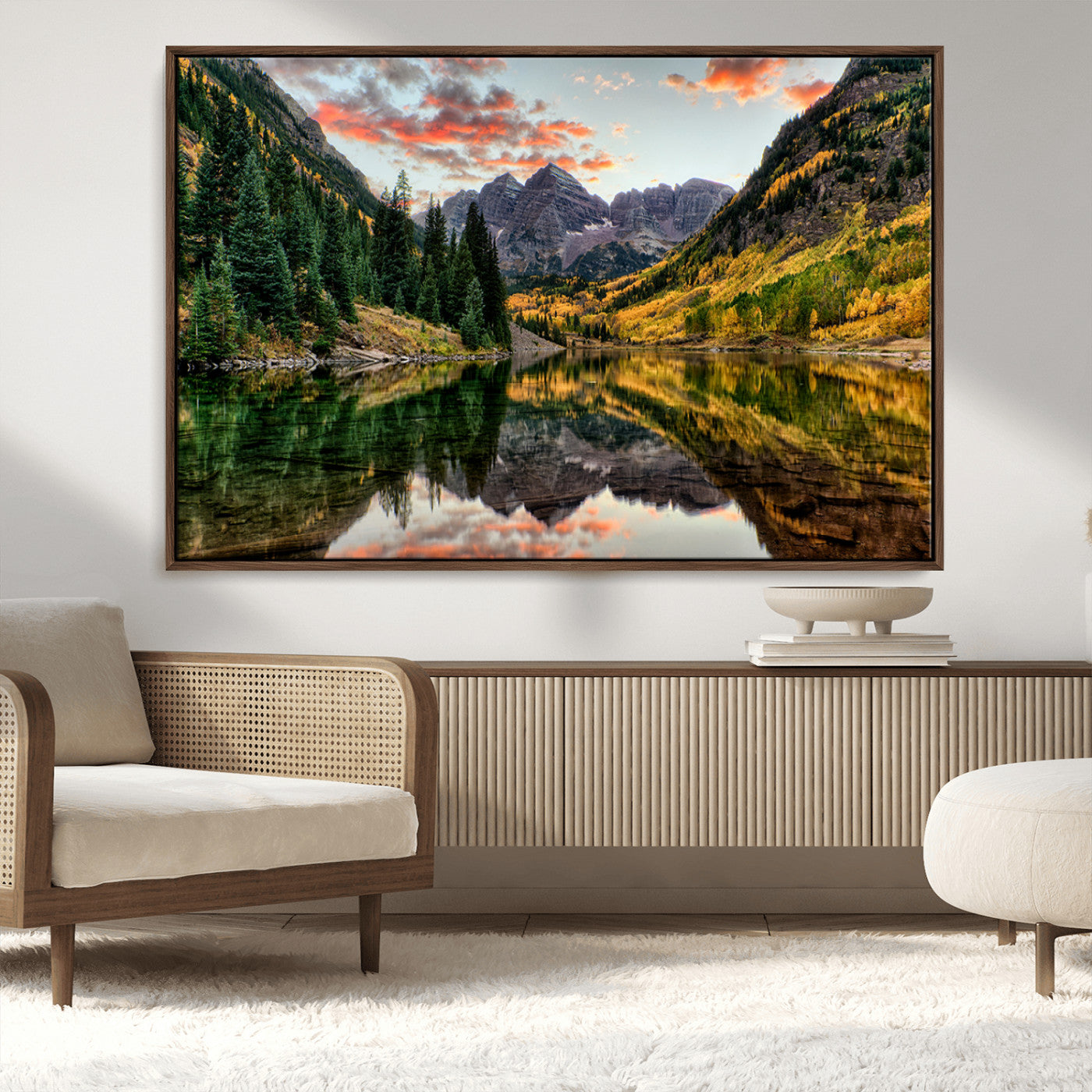 14376-MGV-CV-36X24-Maroon Bells Wall Art - Scenic Canvas Print of Maroon Bells in Autumn for Elegant Home or Office