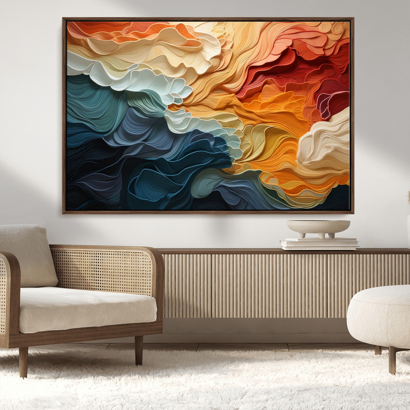 31634-MGV-CV-36X24-Blue Orange Abstract Wave Wall Art Canvas Print, Framed Blue Orange Wave Wall Art