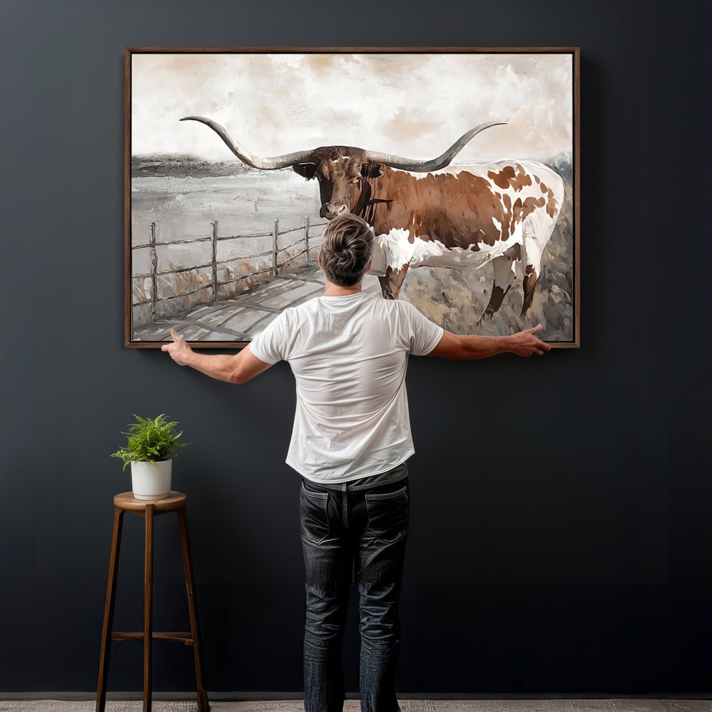 57340-MGV-CV-36X24 - Vintage Texas Cow Wall Art Canvas Print, Rustic Longhorn Wall Art | Canvas Print for Farmhouse Decor
