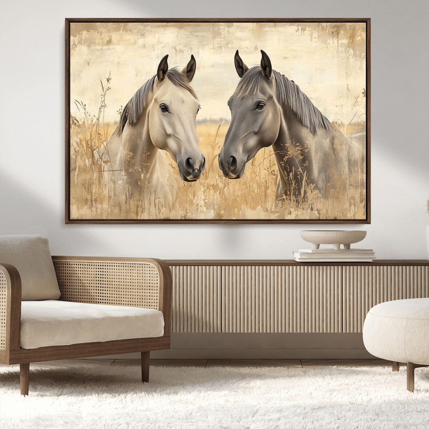 41082-MGV-FC-36X24_Walnut-Chines Ink Style Grunge Horses Wall Art Canvas Print
