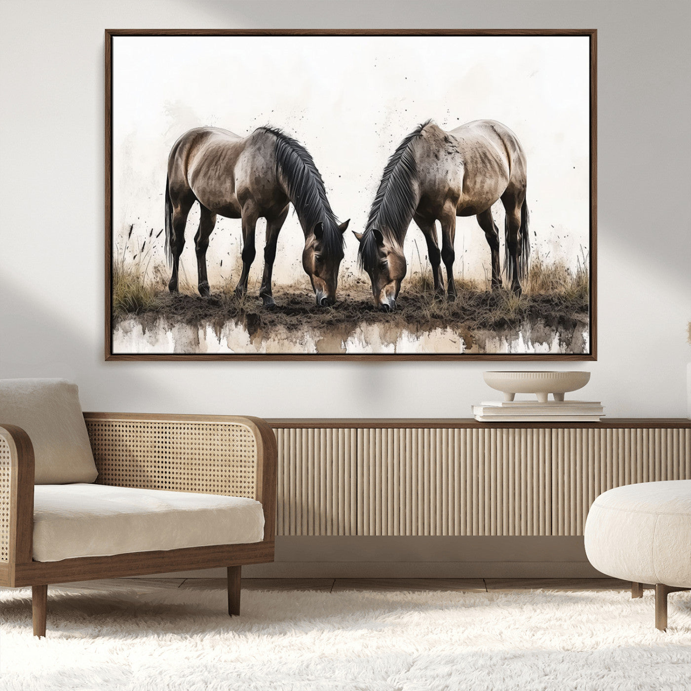 -Chines Ink Style Horses Wall Art Canvas Print