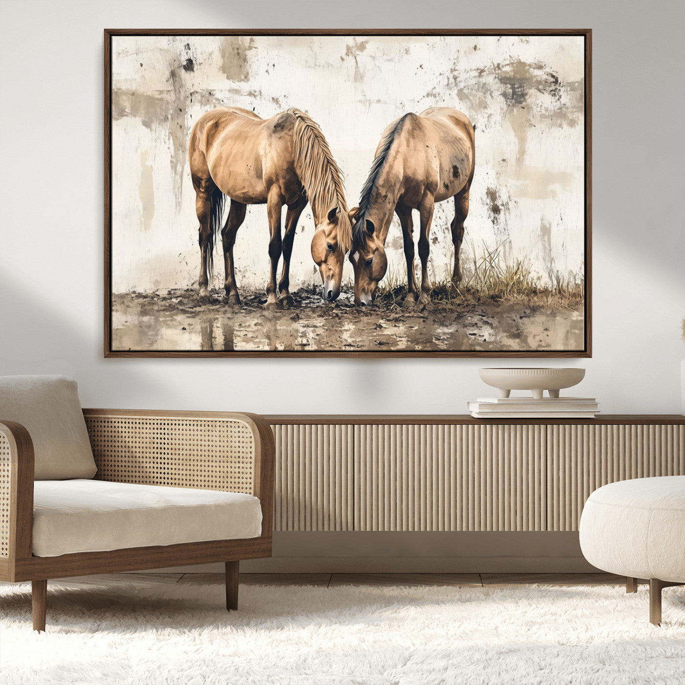 44742-MGV-FC-36X24_Walnut-Vintage Horses Wall Art | Ready to Hang and Framed Triptych | Western Farmhouse Wall Decor for