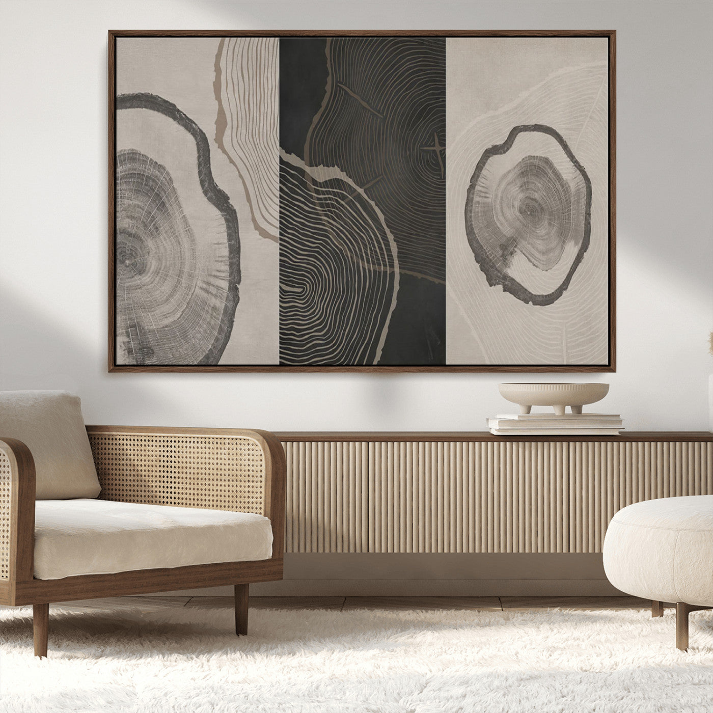 25407-MGV-CV-36X24-Modern Abstract Tree Ring Canvas Art Set | 3 Panel Large Tree Ring Design for Living Room, Office,