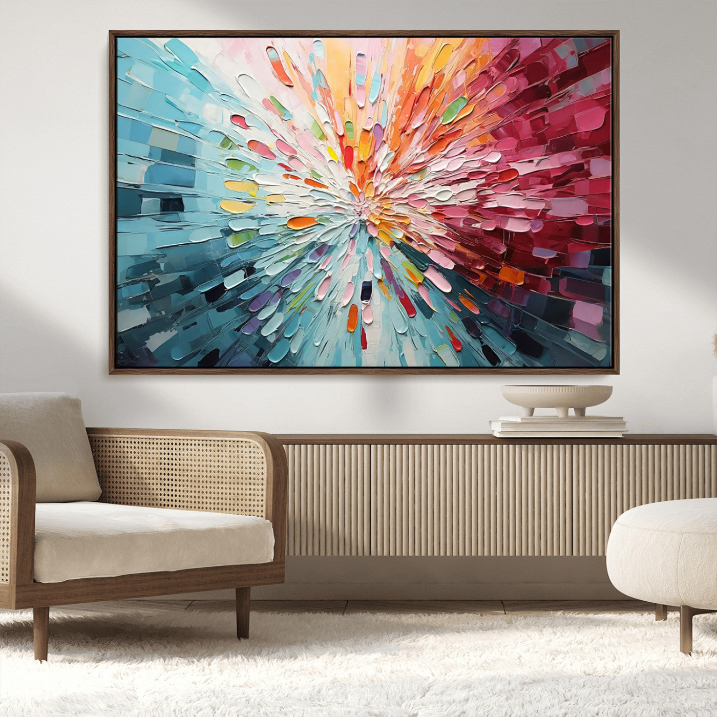 47065-MGV-CV-36X24-Radiant Bloom Abstract Floral Wall Art Canvas Print - Colorful Burst - Modern Living Room Decor -