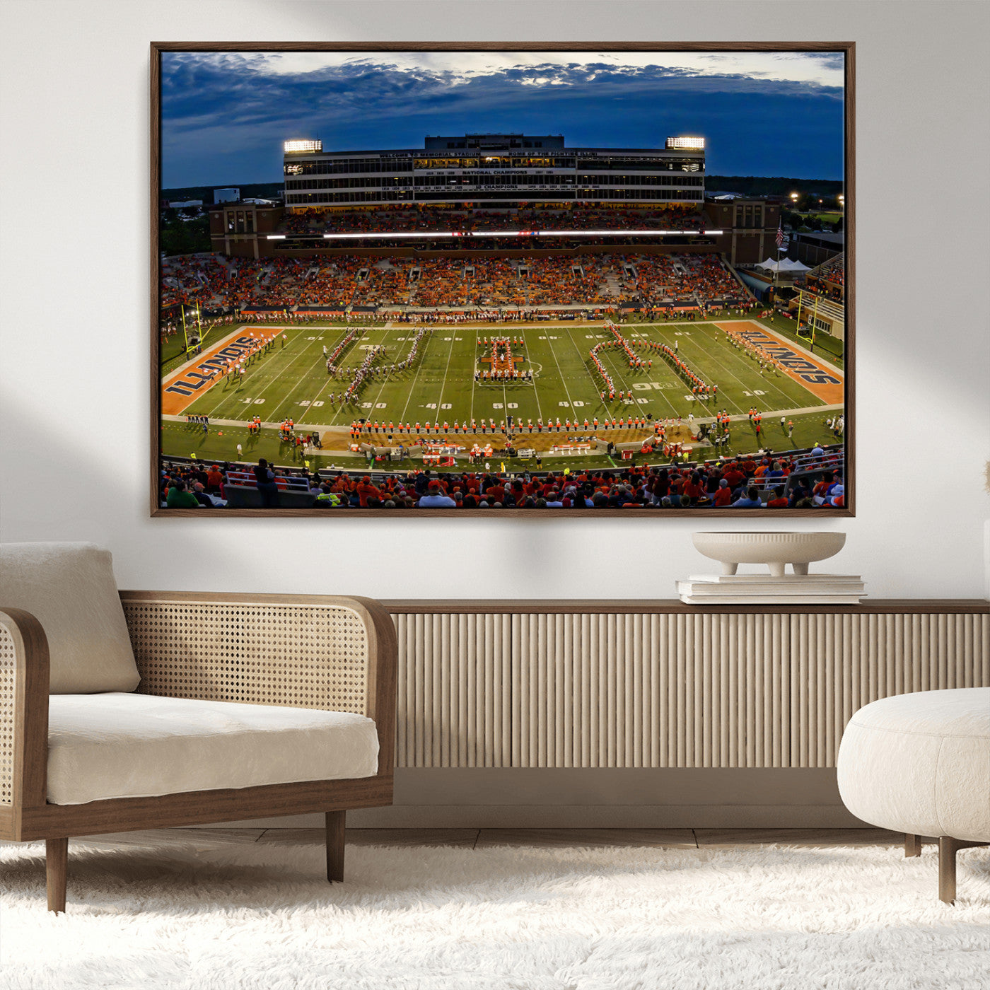 44513-MGV-CV-36X24-University of Illinois Fighting Illini Football Team Print - Champaign Illinois Memorial Stadium