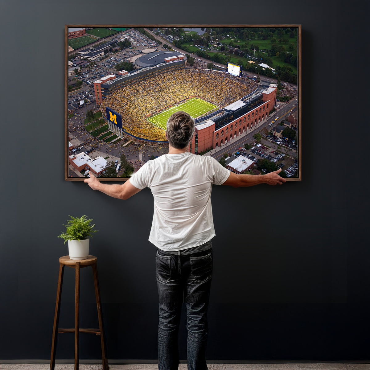 95248-PAN-FL-20X10 - University of Michigan Wolverines Football Team Print - Ann Arbor Michigan Stadium Wall Art Canvas