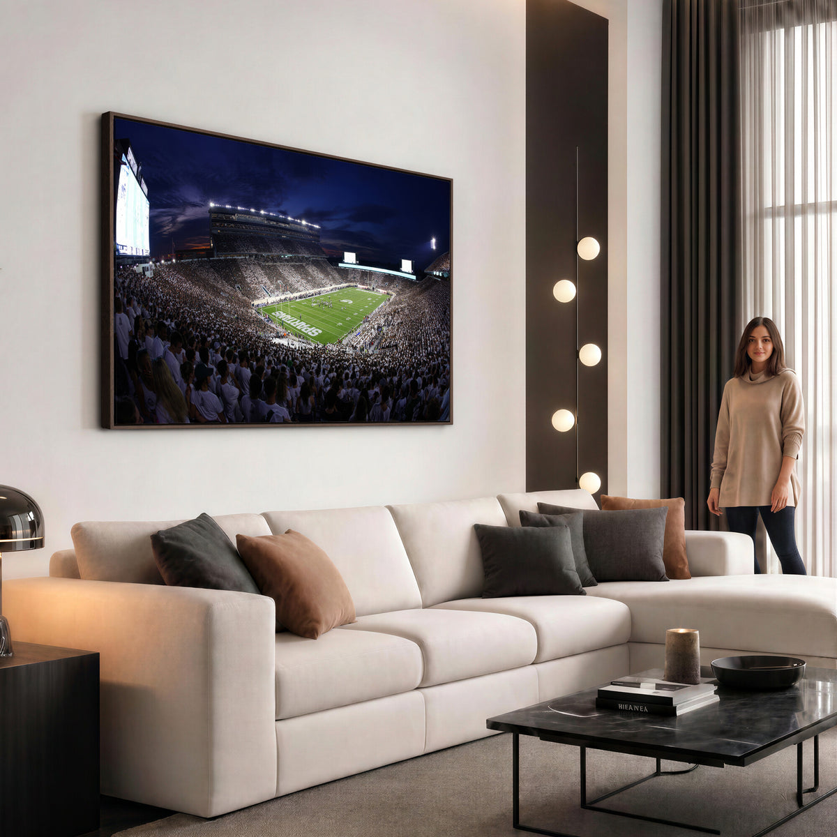 75193-PAN-FL-20X10 - Michigan State Spartans Canvas, Framed Football Team Print - East Lansing Spartan Stadium Wall Art