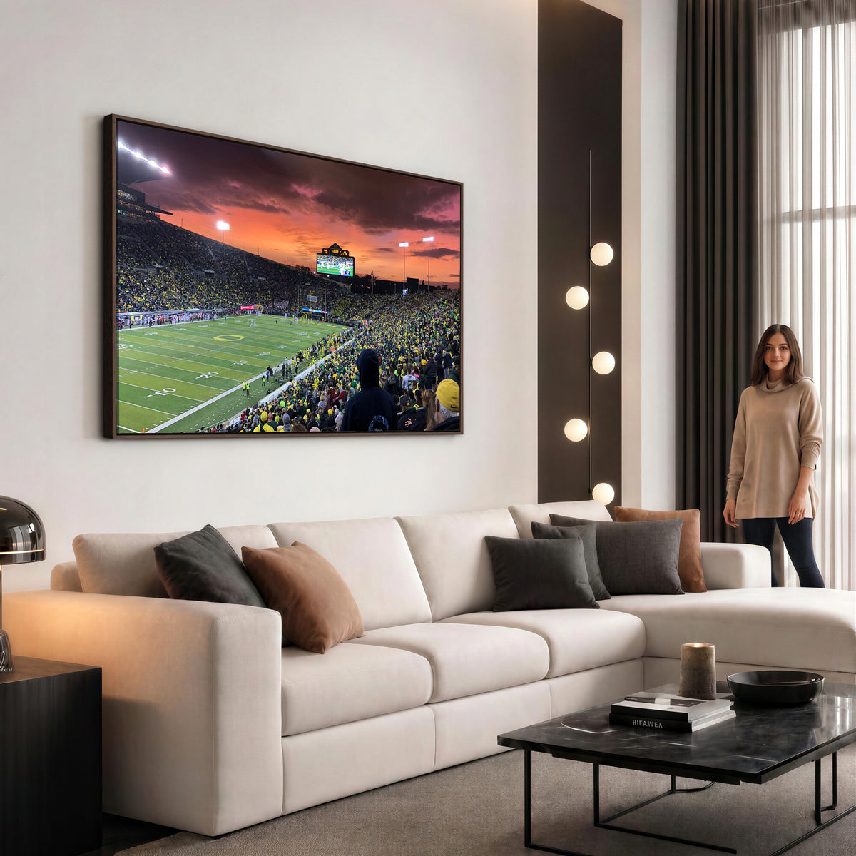 75065-PAN-FL-20X10 - Eugene Autzen Stadium Canvas Wall Art Print – Sunset Over Iconic Football Field Wall Decor for Home