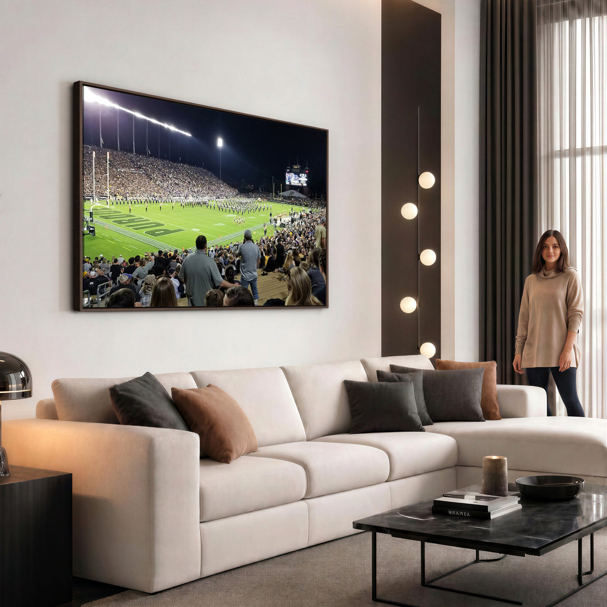 56796-PAN-FL-20X10 - Purdue University Boilermakers Football Team Print - West Lafayette Ross-Ade Stadium Wall Art Canvas
