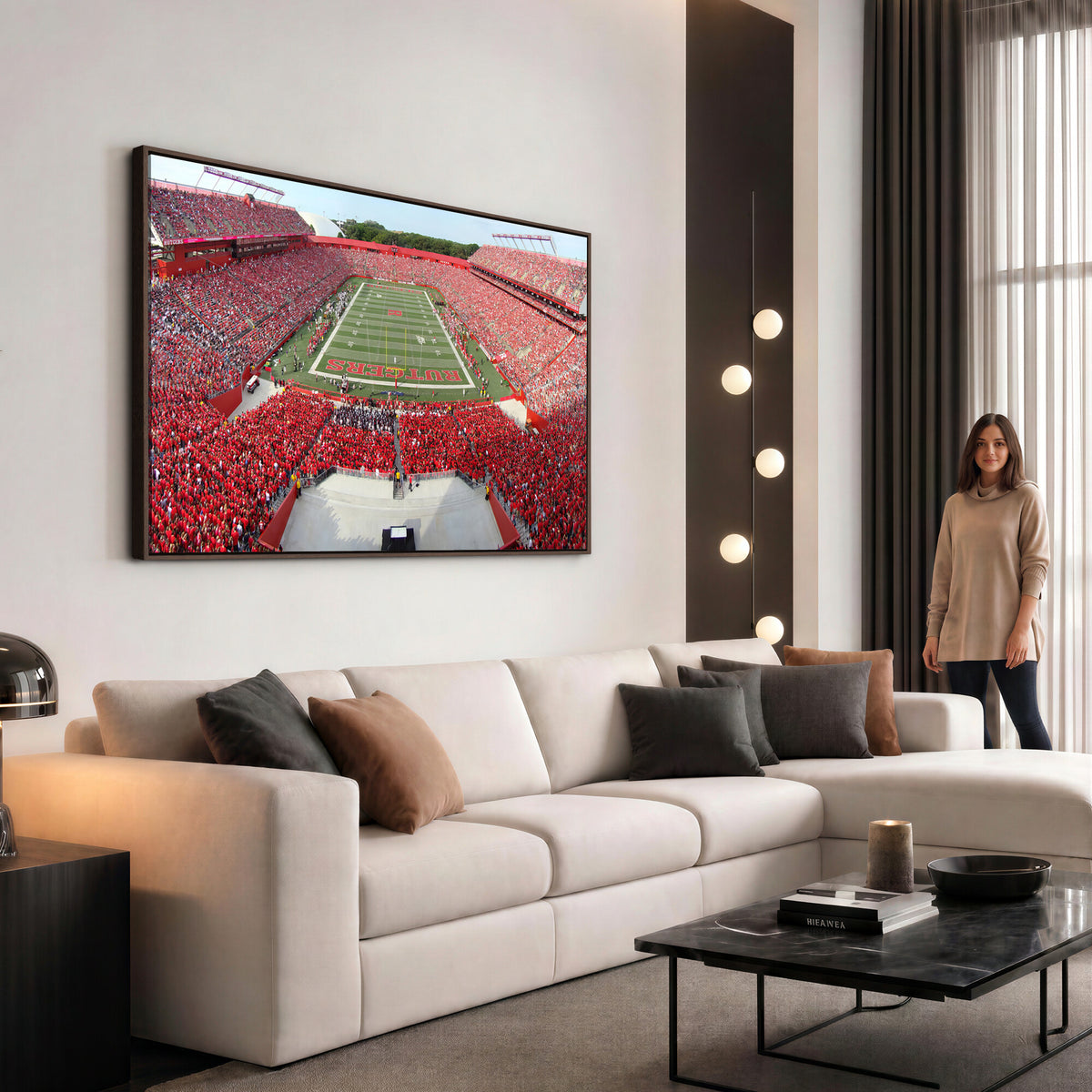 90818-PAN-FL-20X10 - Rutgers Scarlet Knights Football Team Print - Piscataway SHI Stadium Wall Art Canvas Print