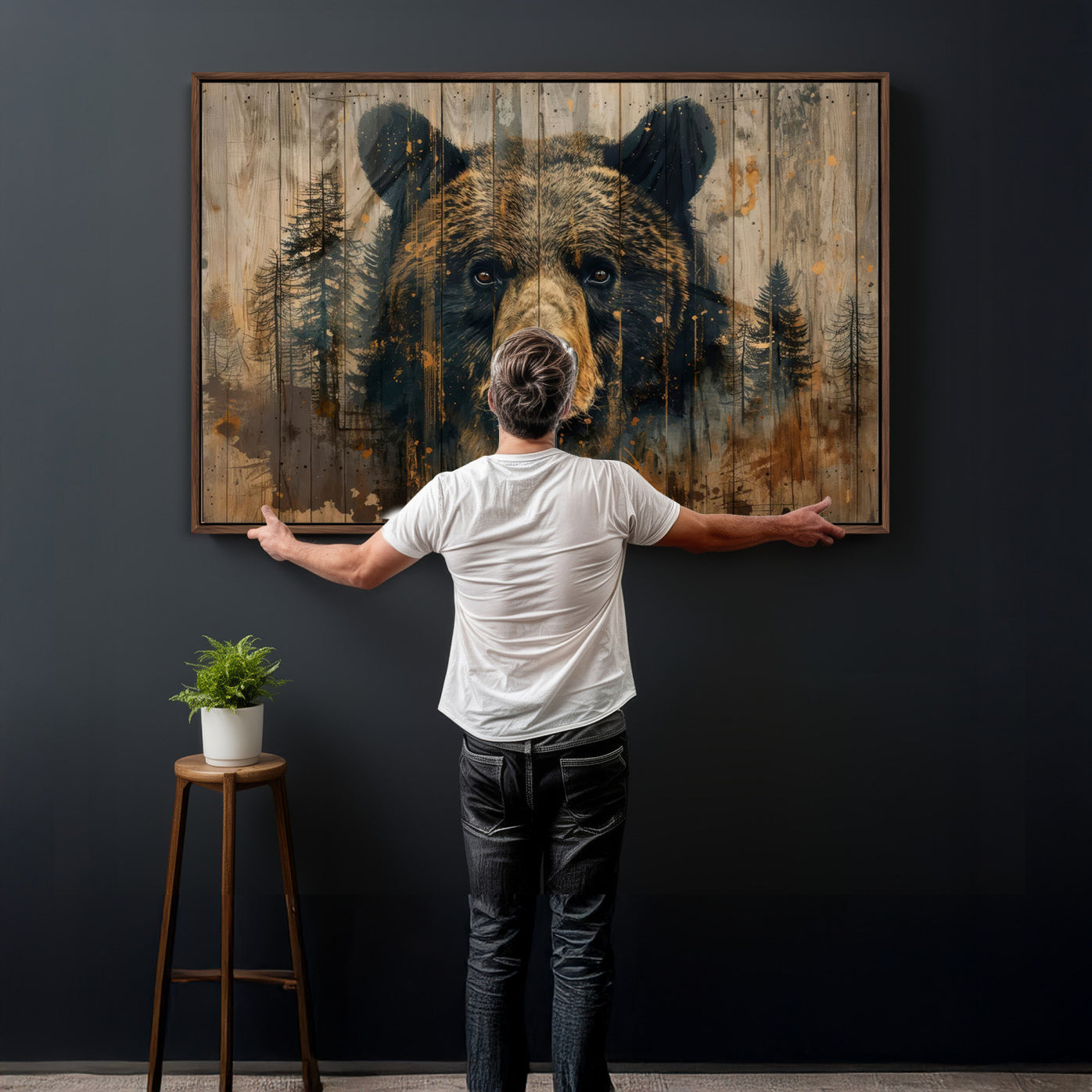 51373-MGV-CV-36X24 - Abstract 399 Bear Wall Art | Rustic Cabin Wall Decor with Forest Design for Farmhouse Wall Decor