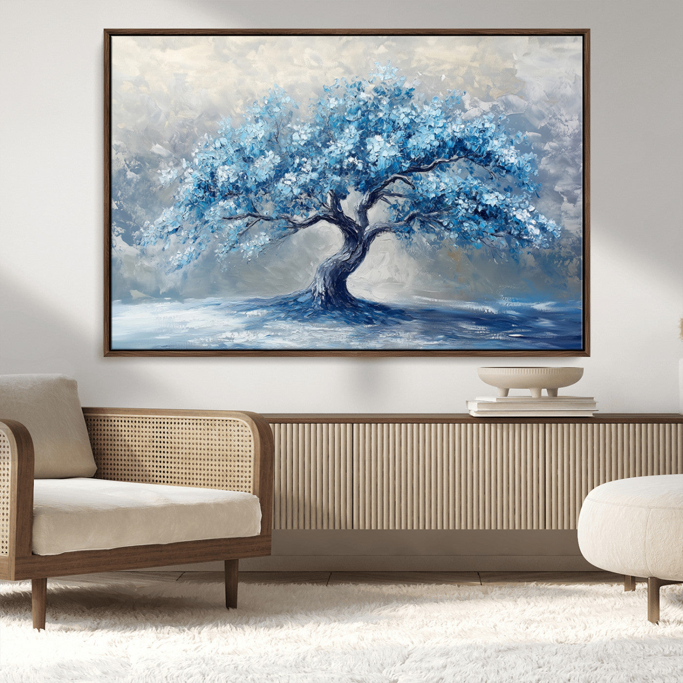 56105-MGV-CV-36X24-Abstract Blue Tree Art Canvas Print, Majestic Tree Wall Art Print for Farmhouse Decor