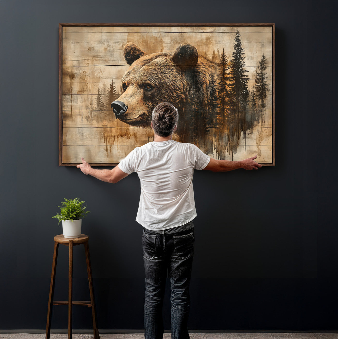 48378-MGV-CV-36X24 - Rustic Grizzly Bear Wall Art, Abstract Grizzly 399 Bear Wall Art Canvas Print - Woodland Wildlife