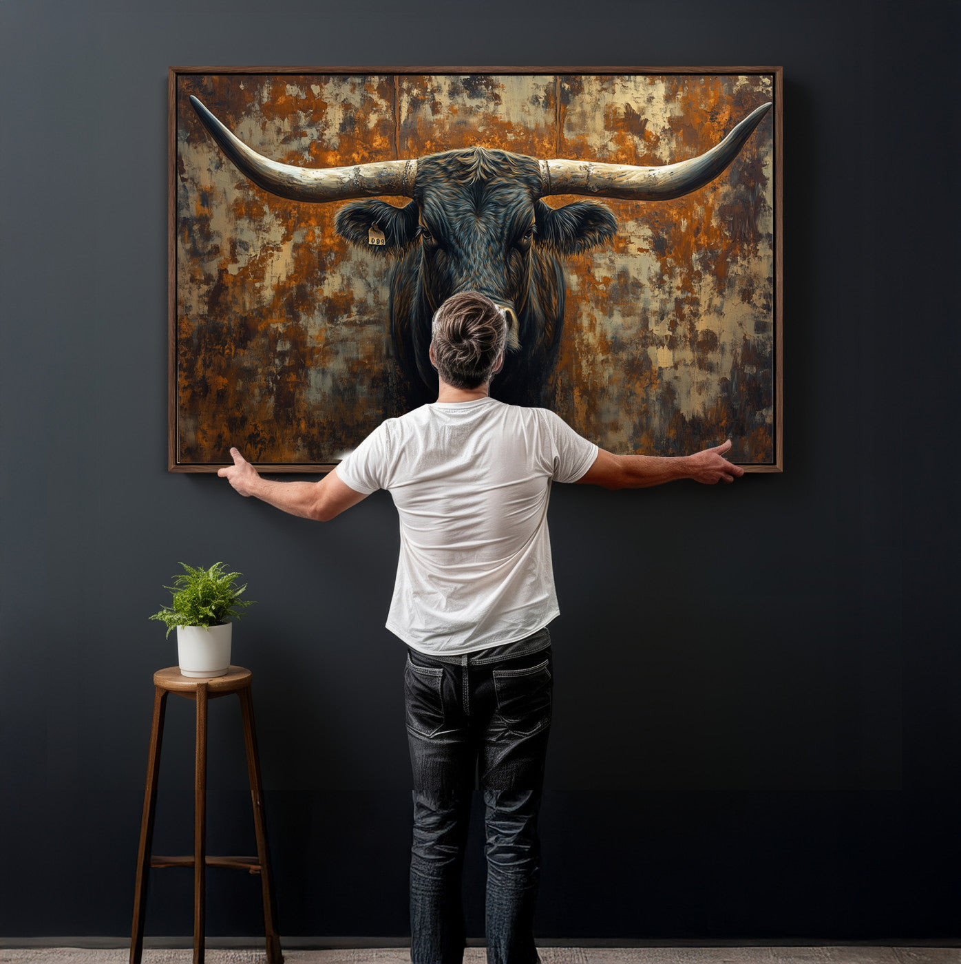 68068-MGV-CV-36X24 - Longhorn Texas Cow Bull Wall Art | Rustic Farmhouse Canvas Print | Ready to Hang Barn Decor for