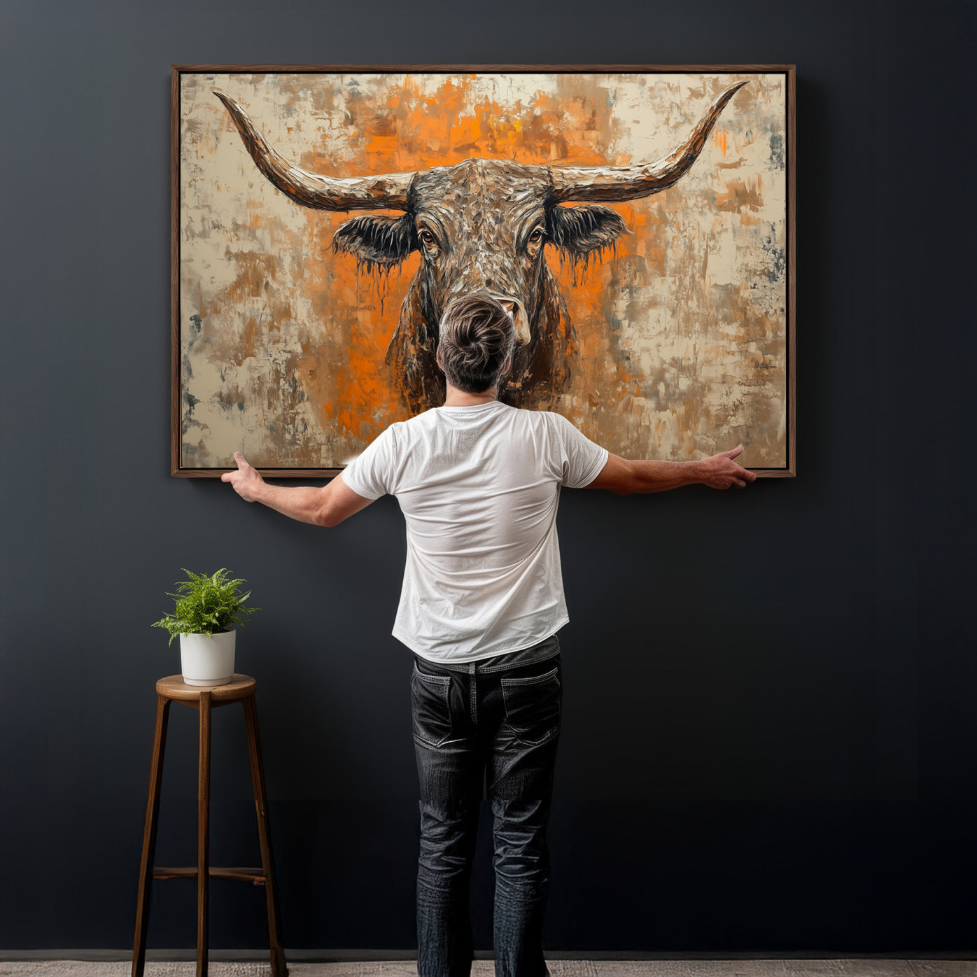 49976-MGV-CV-36X24 - Abstract Cow Longhorn Bull Wall Art Canvas Print - Rustic Texas Western Cattle Artwork