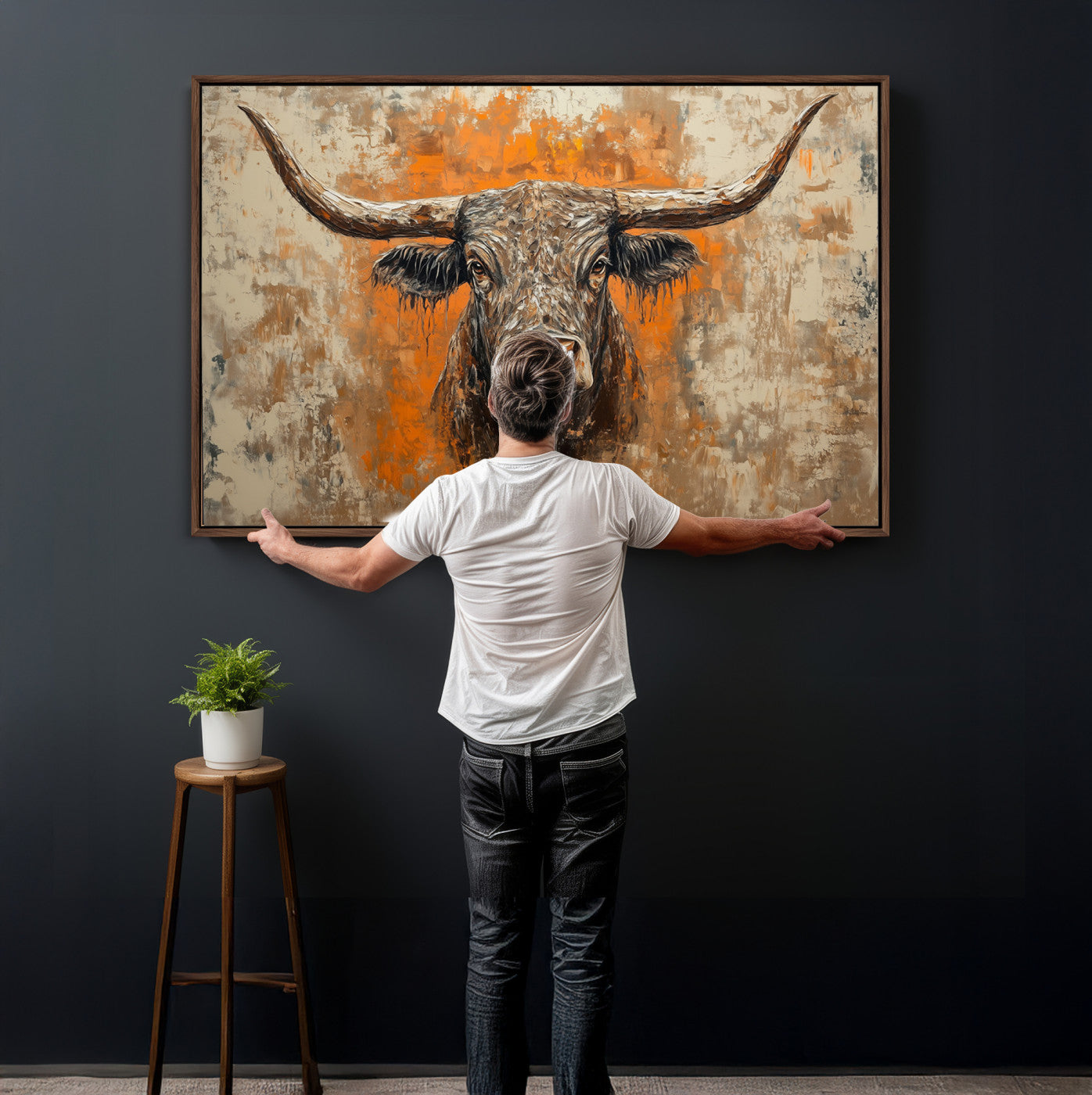 49976-MGV-CV-36X24 - Abstract Cow Longhorn Bull Wall Art Canvas Print - Rustic Texas Western Cattle Artwork