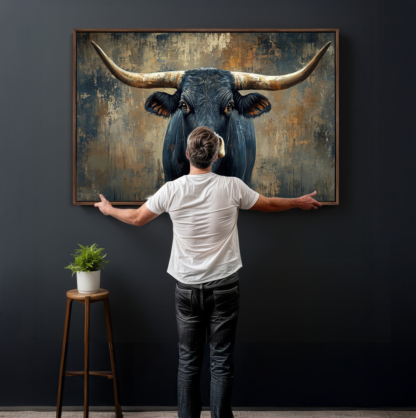 42026-MGV-CV-36X24 - Texas Western Wall Art Canvas Print - Abstract Cow Longhorn Bull Wall Art Canvas Print - Rustic Cow