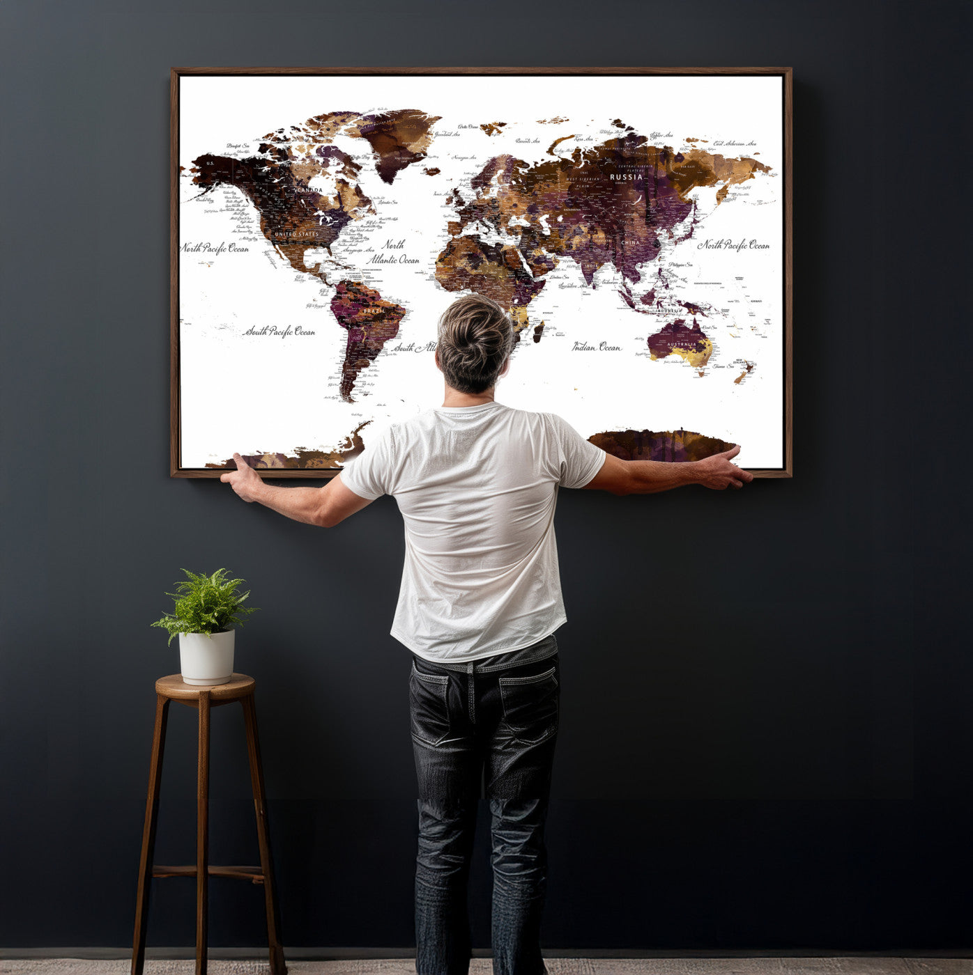 50611-MGV-CV-36X24 - Push Pin World Map Canvas Print – Framed Wall Art for Couples to Track Their Travels – Anniversary