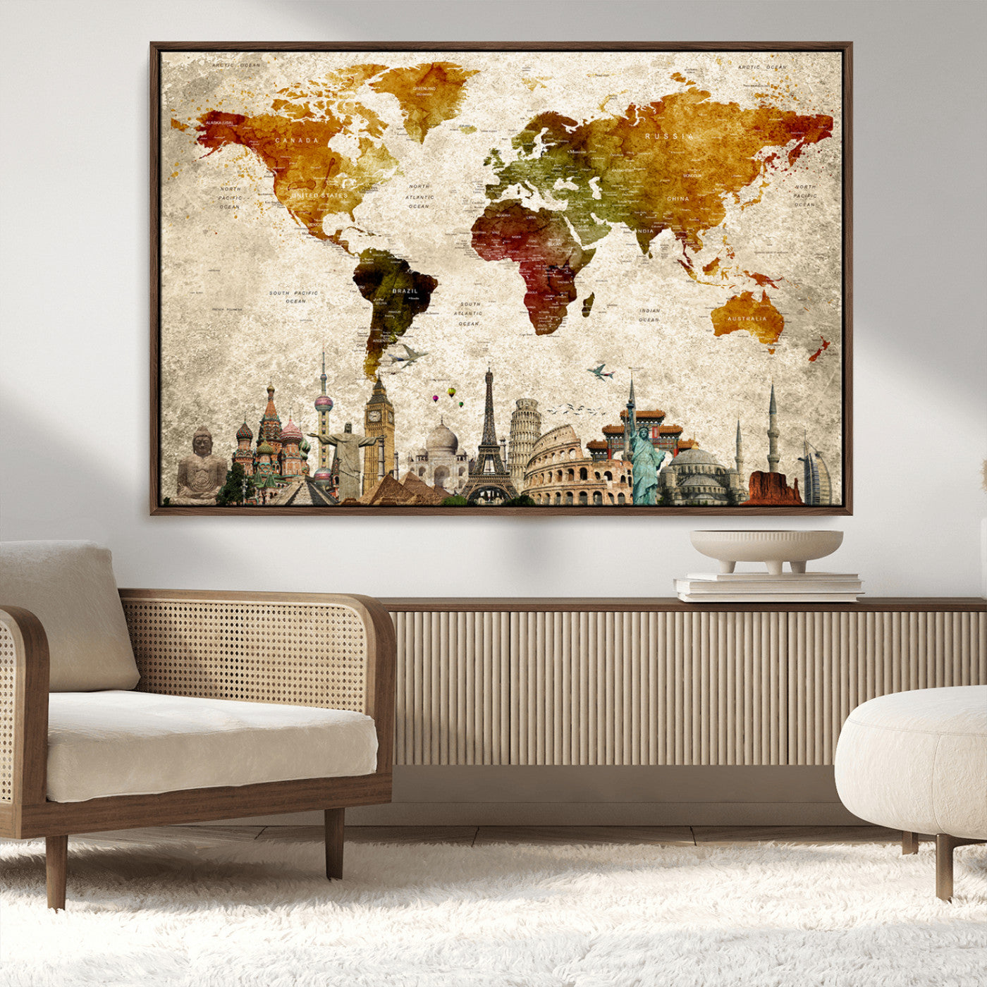 40637-MGV-CV-36X24-Push Pin World Map Canvas Print – Framed Travel Map Wall Art for Couples, Anniversary Gift, Modern Home or Office Decor
