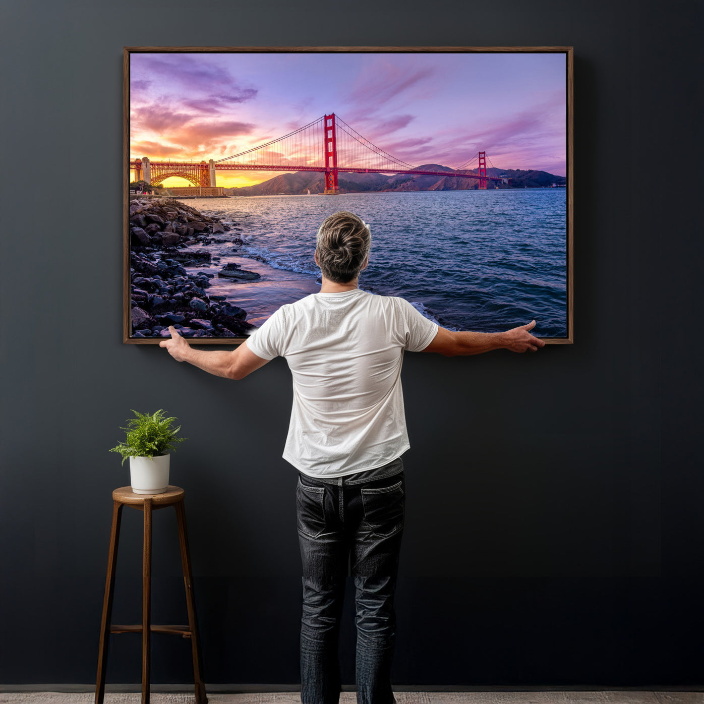 24256-MGV-CV-36X24 - Golden Gate Bridge Wall Art Print, San Francisco Sunset Canvas Wall Art, Cityscape Canvas Print for