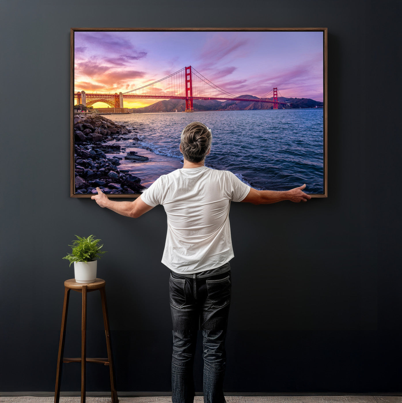 24256-MGV-CV-36X24 - Golden Gate Bridge Wall Art Print, San Francisco Sunset Canvas Wall Art, Cityscape Canvas Print for